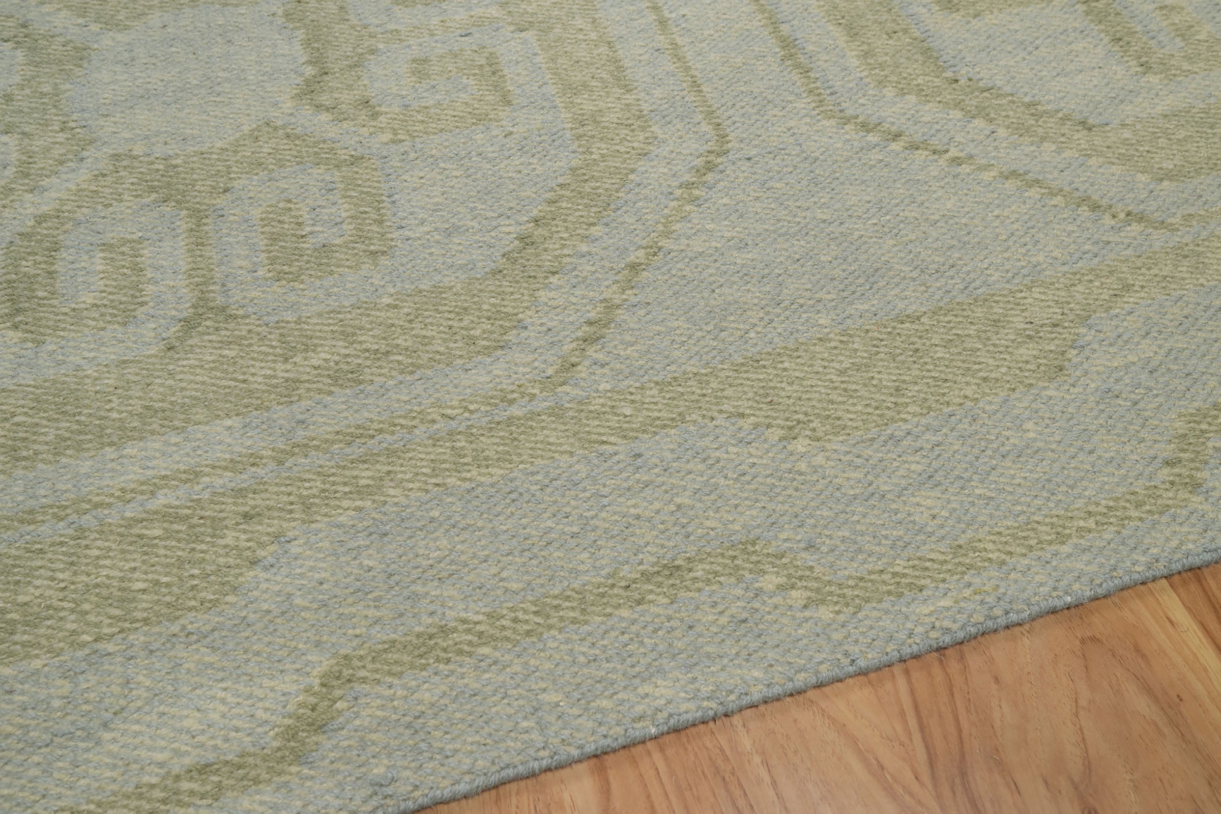 Open Field Damask Sage Wool Rug, Hand-Woven Medallion Tile, Pale Green Flatweave Area Rug 8x10 | Custom Size