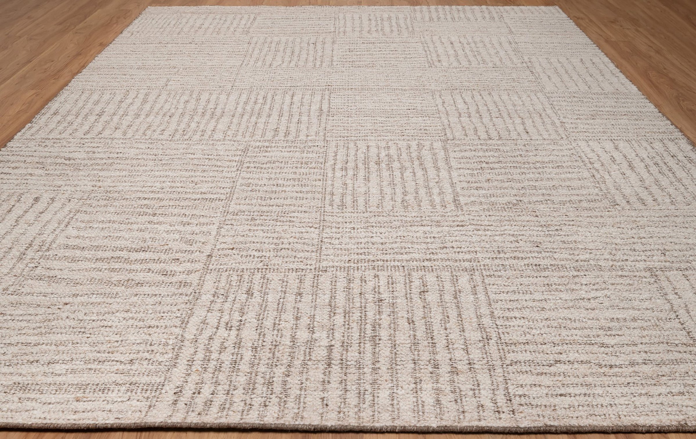 Warm Grain Chambray Oat Wool Rug, Hand-Knotted Basketweave, Ivory Greige Textured Area Rug 8x10 | Custom Size