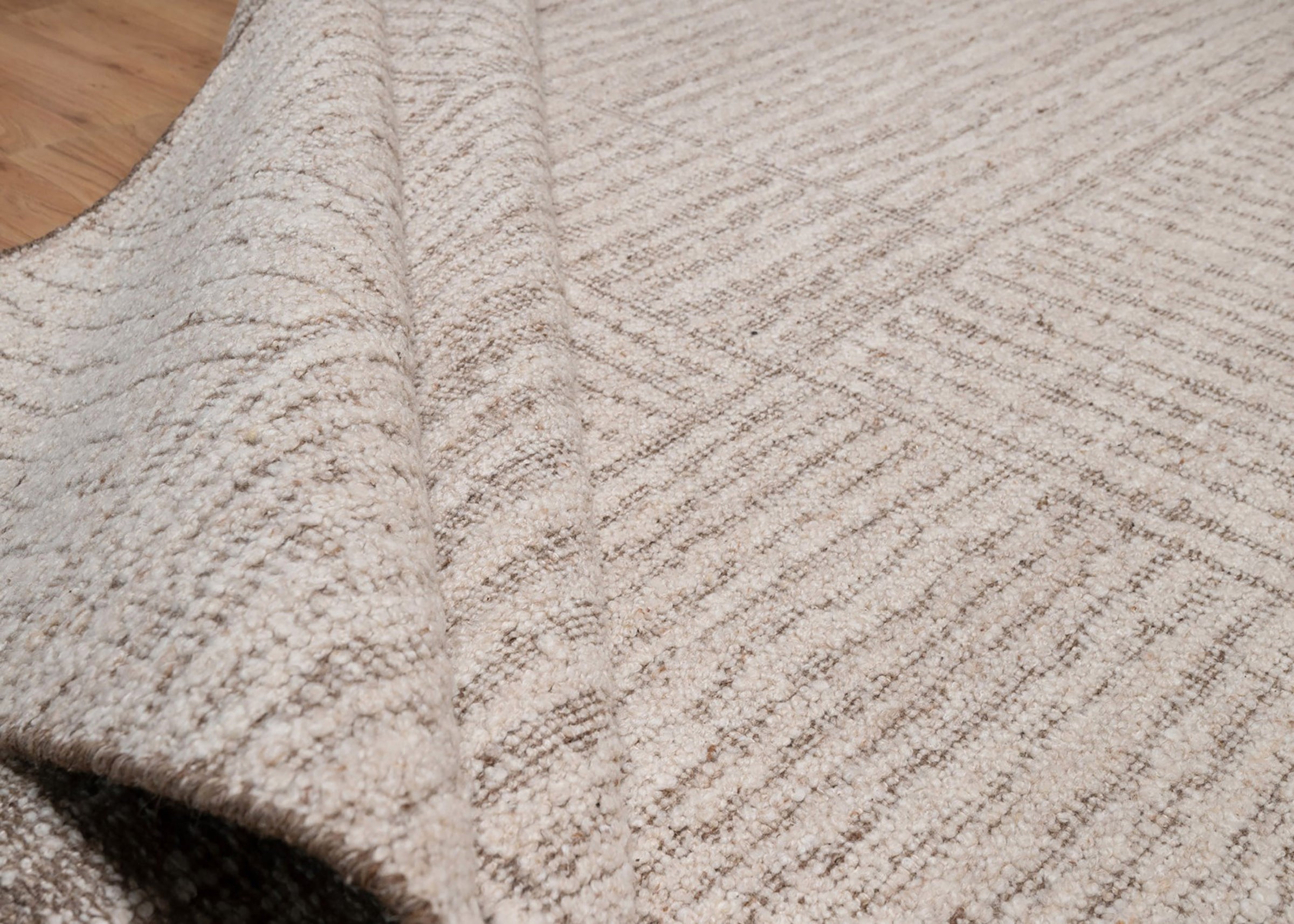 Warm Grain Chambray Oat Wool Rug, Hand-Knotted Basketweave, Ivory Greige Textured Area Rug 8x10 | Custom Size