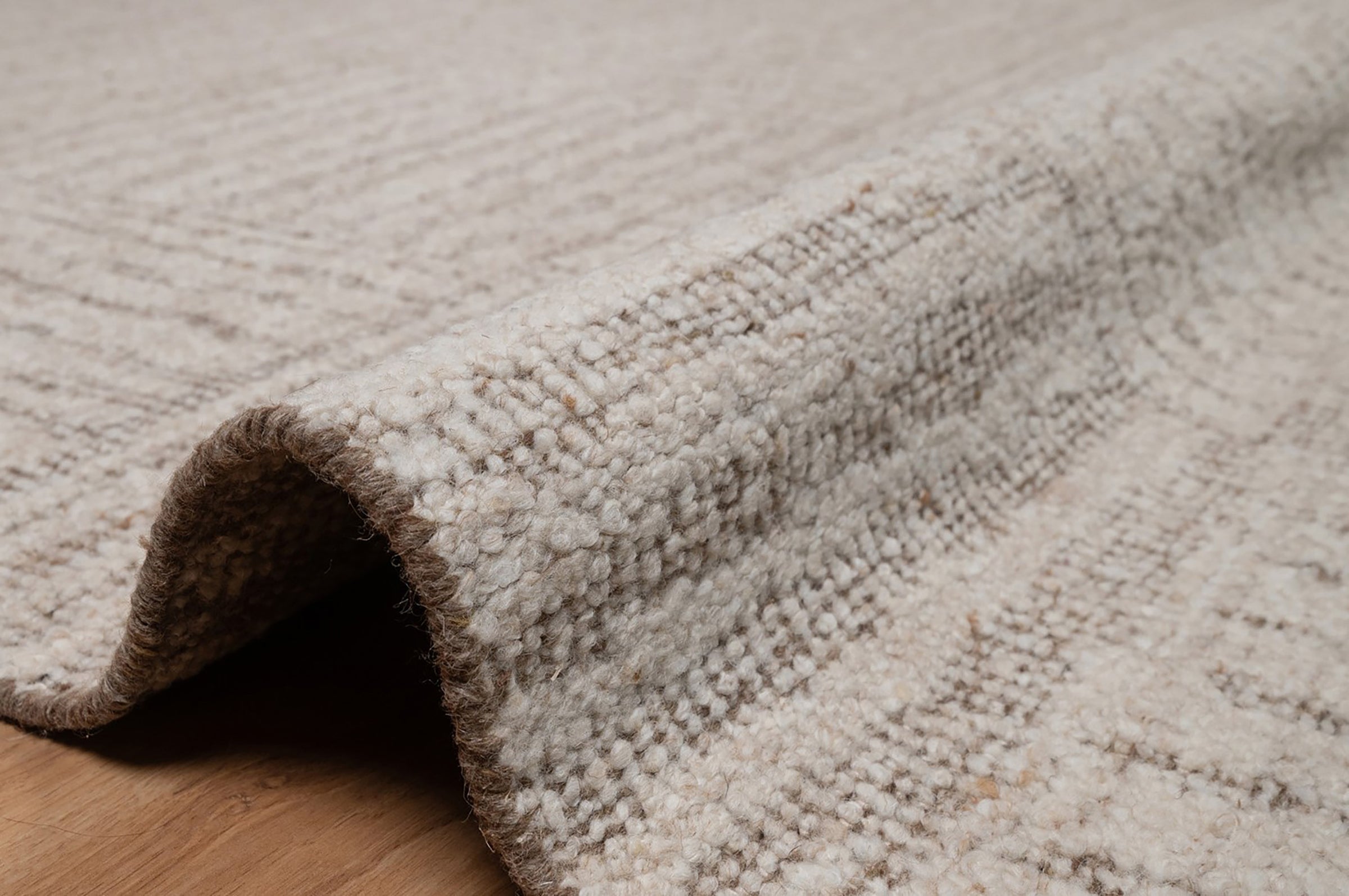 Warm Grain Chambray Oat Wool Rug, Hand-Knotted Basketweave, Ivory Greige Textured Area Rug 8x10 | Custom Size