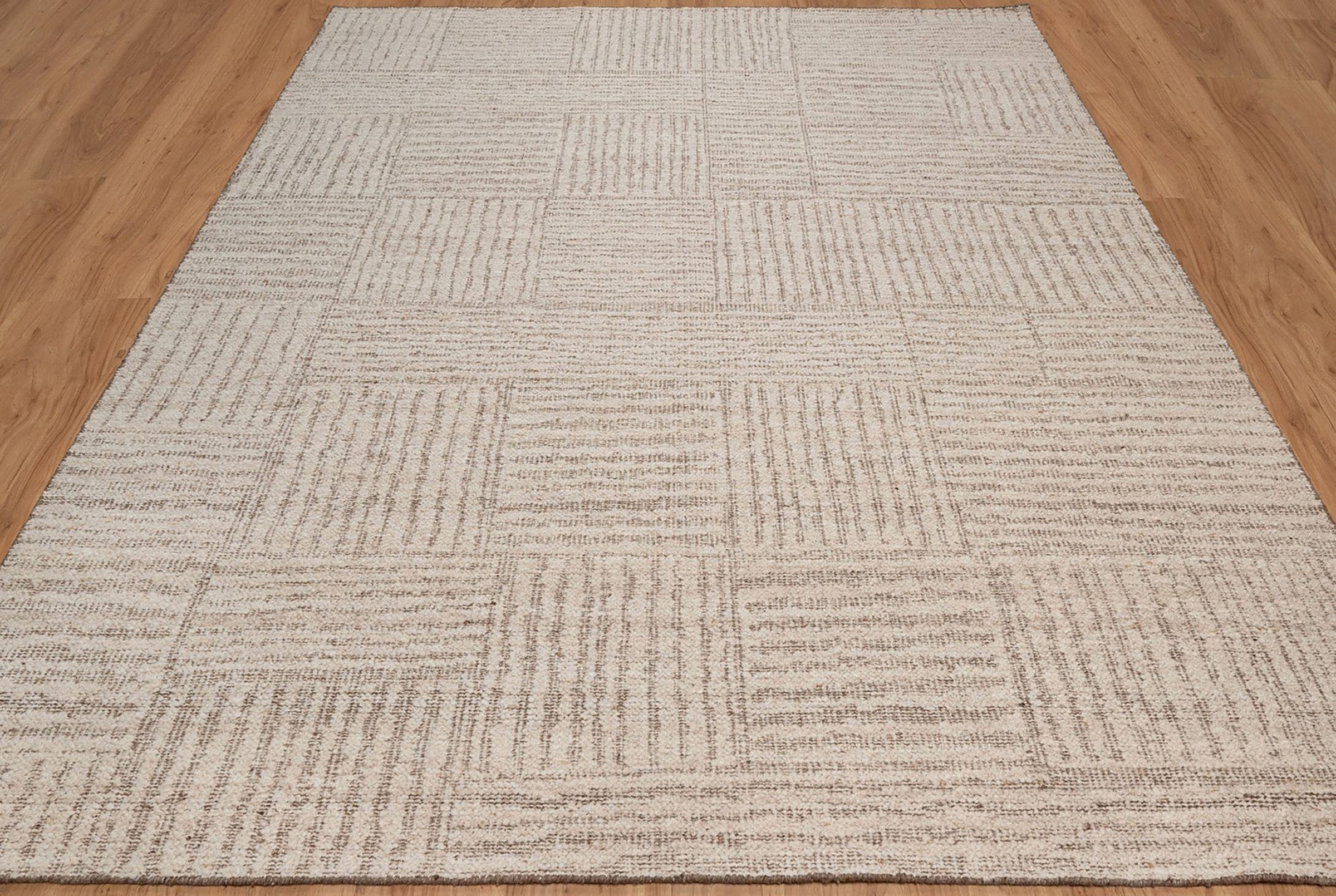 Warm Grain Chambray Oat Wool Rug, Hand-Knotted Basketweave, Ivory Greige Textured Area Rug 8x10 | Custom Size