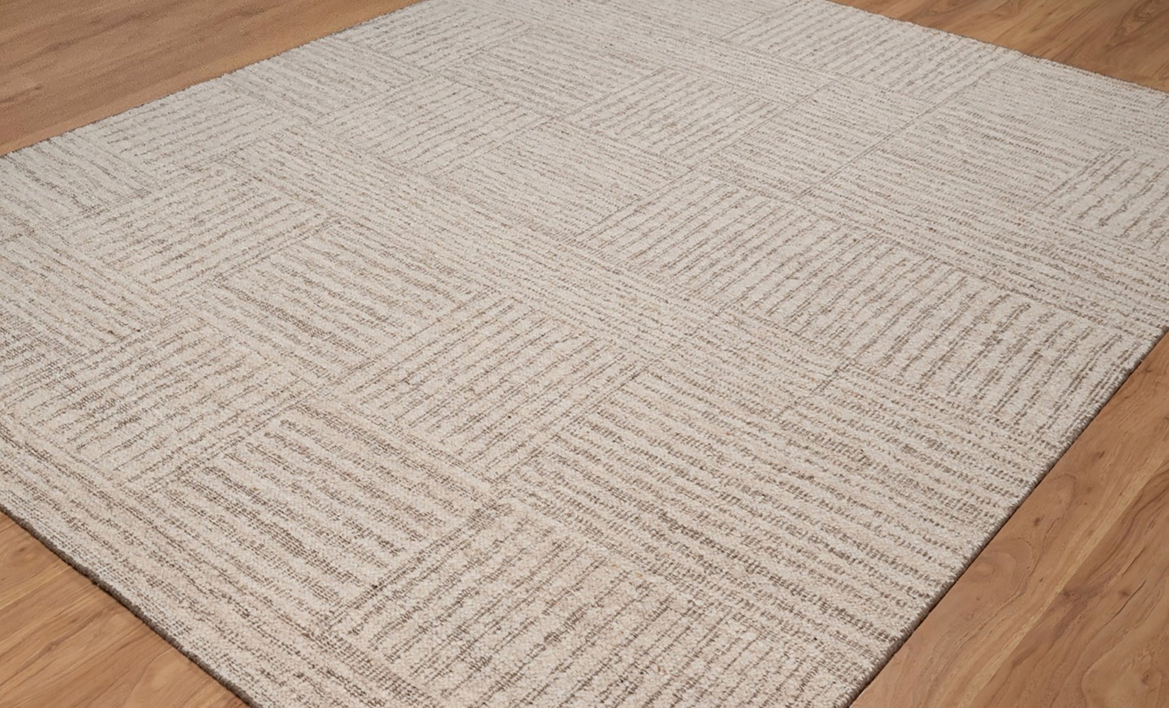 Warm Grain Chambray Oat Wool Rug, Hand-Knotted Basketweave, Ivory Greige Textured Area Rug 8x10 | Custom Size