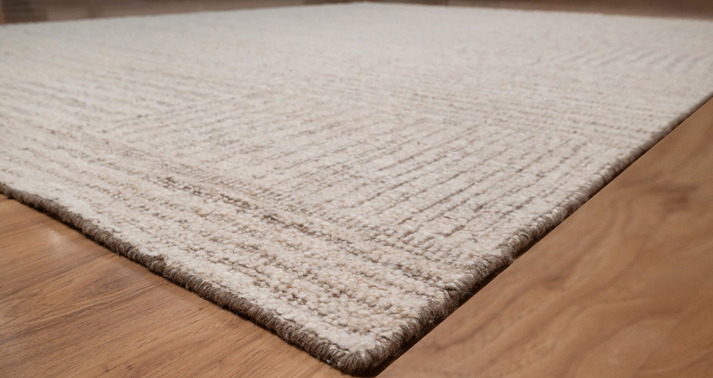 Warm Grain Chambray Oat Wool Rug, Hand-Knotted Basketweave, Ivory Greige Textured Area Rug 8x10 | Custom Size