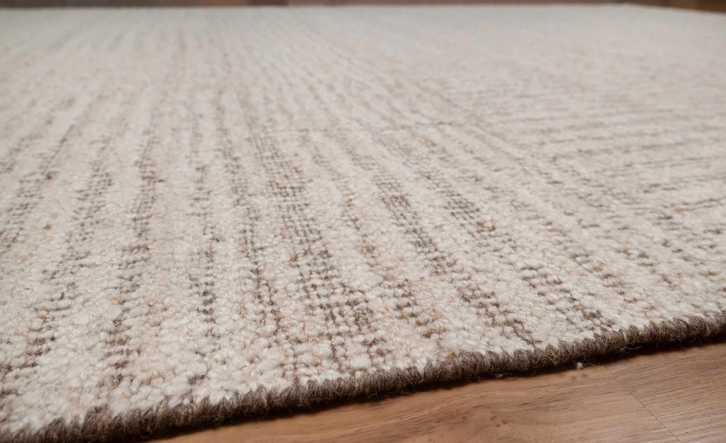 Warm Grain Chambray Oat Wool Rug, Hand-Knotted Basketweave, Ivory Greige Textured Area Rug 8x10 | Custom Size