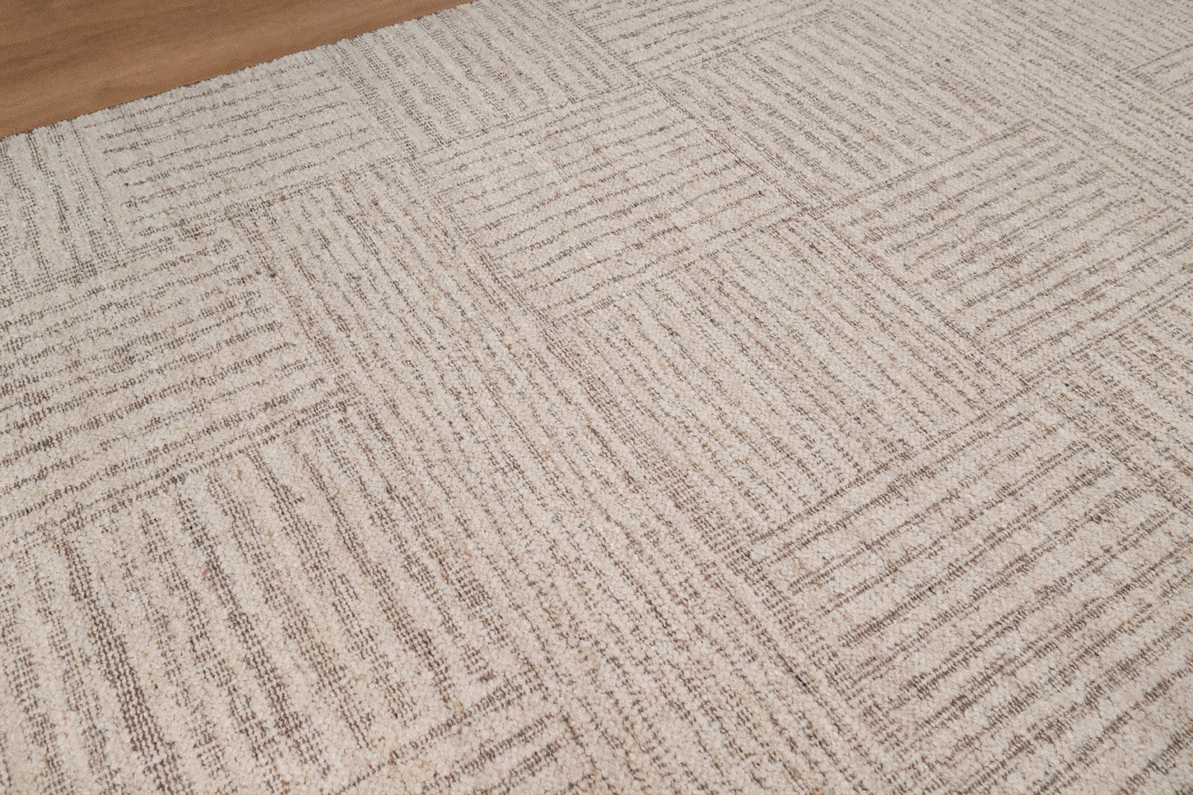 Warm Grain Chambray Oat Wool Rug, Hand-Knotted Basketweave, Ivory Greige Textured Area Rug 8x10 | Custom Size