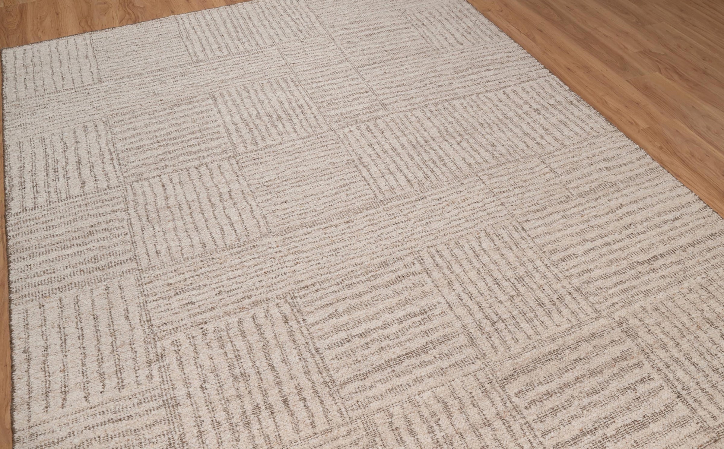 Warm Grain Chambray Oat Wool Rug, Hand-Knotted Basketweave, Ivory Greige Textured Area Rug 8x10 | Custom Size