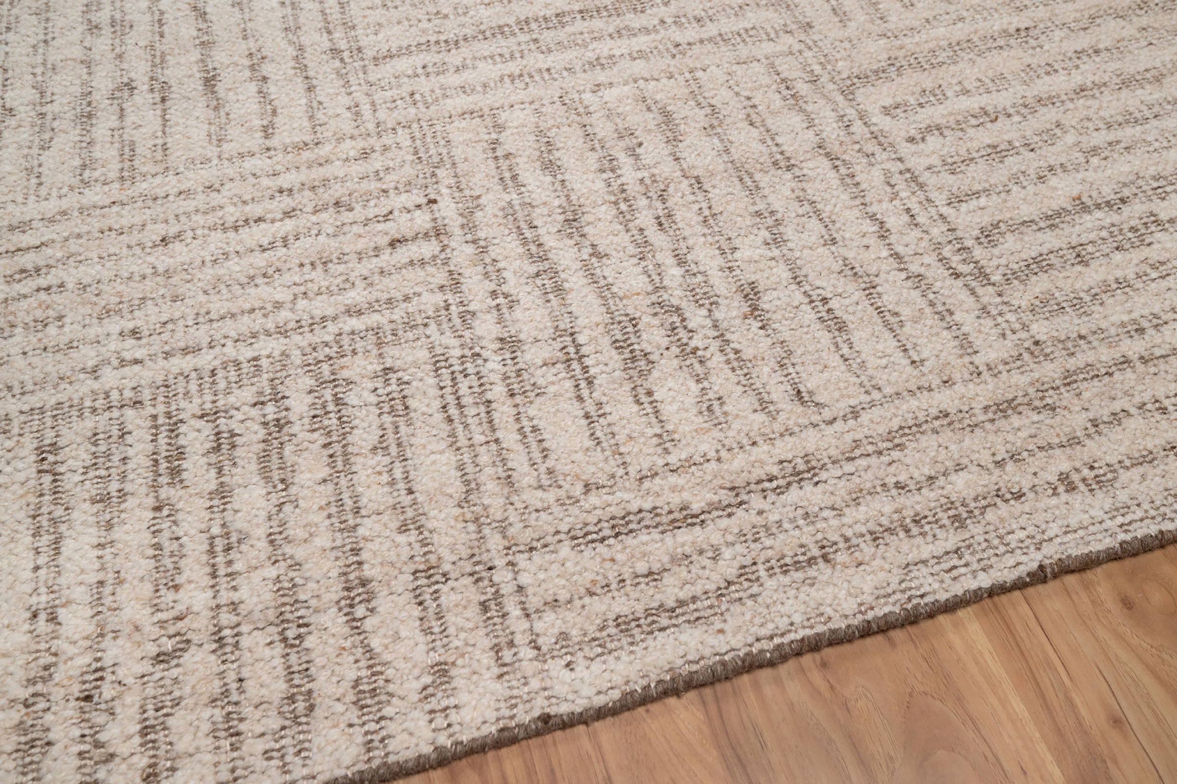 Warm Grain Chambray Oat Wool Rug, Hand-Knotted Basketweave, Ivory Greige Textured Area Rug 8x10 | Custom Size