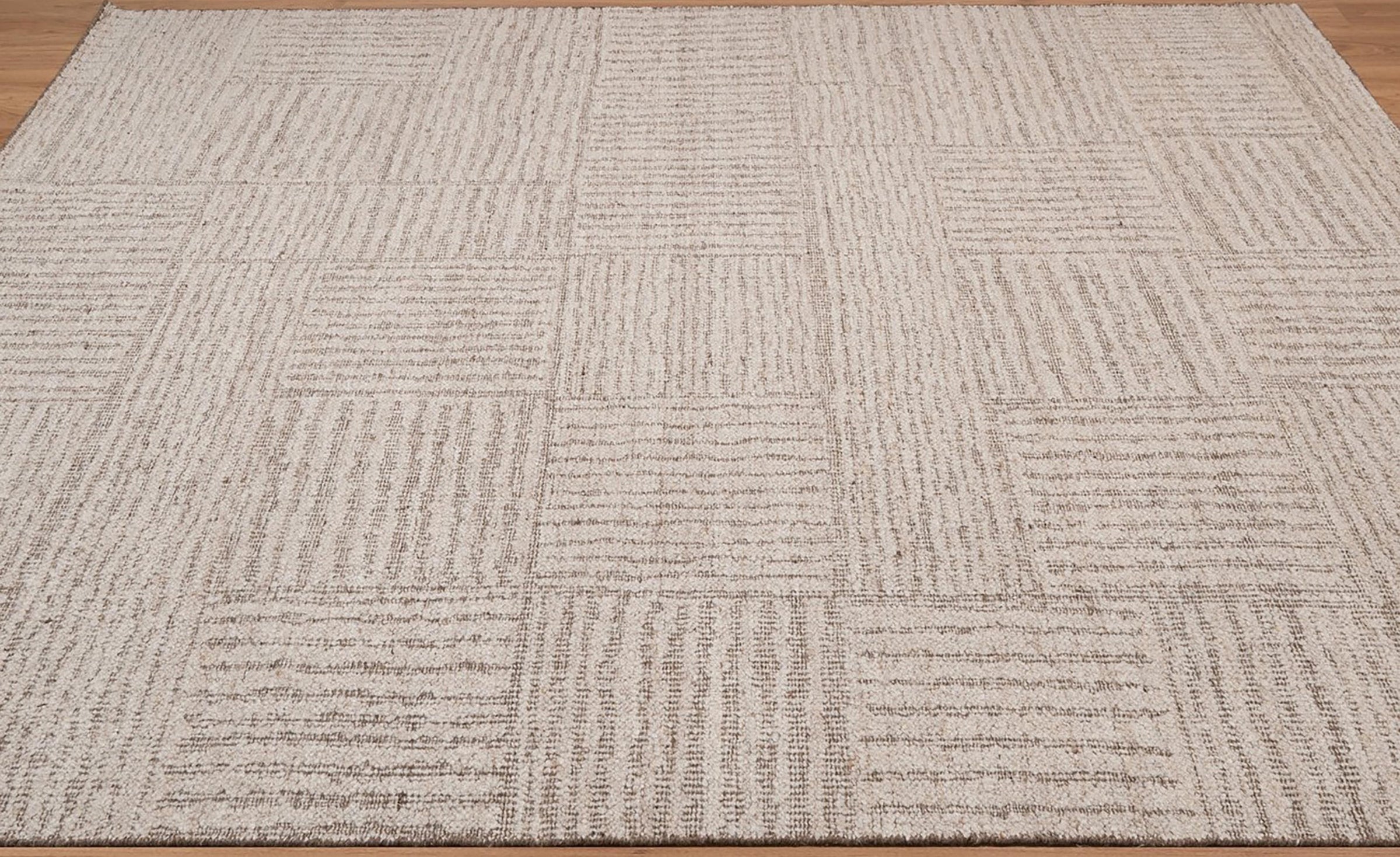 Warm Grain Chambray Oat Wool Rug, Hand-Knotted Basketweave, Ivory Greige Textured Area Rug 8x10 | Custom Size