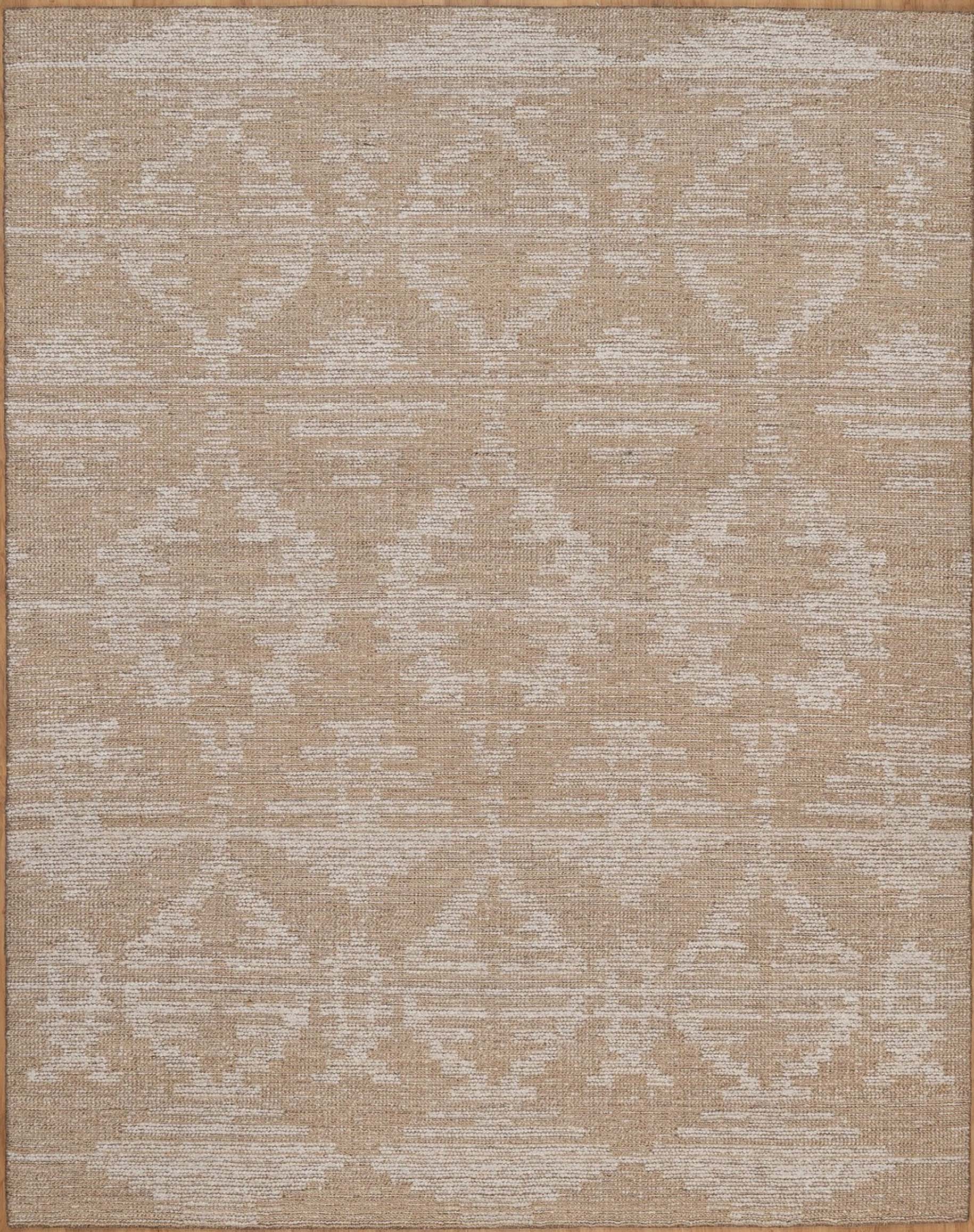 Warm Grain Herringbone Oat Wool Rug, Hand-Woven Diamond Kilim, Tan Ivory Berber Area Rug 8x10 | Custom Size