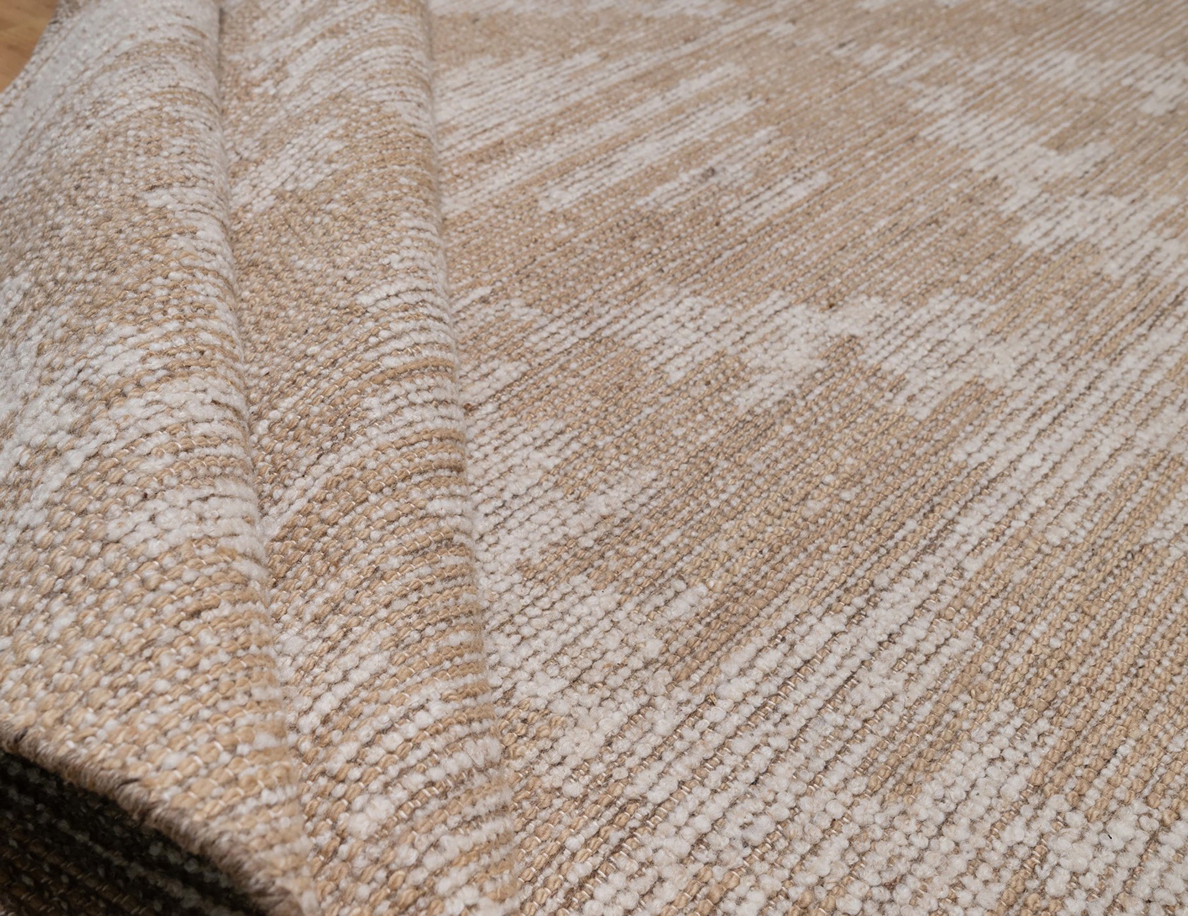 Warm Grain Herringbone Oat Wool Rug, Hand-Woven Diamond Kilim, Tan Ivory Berber Area Rug 8x10 | Custom Size