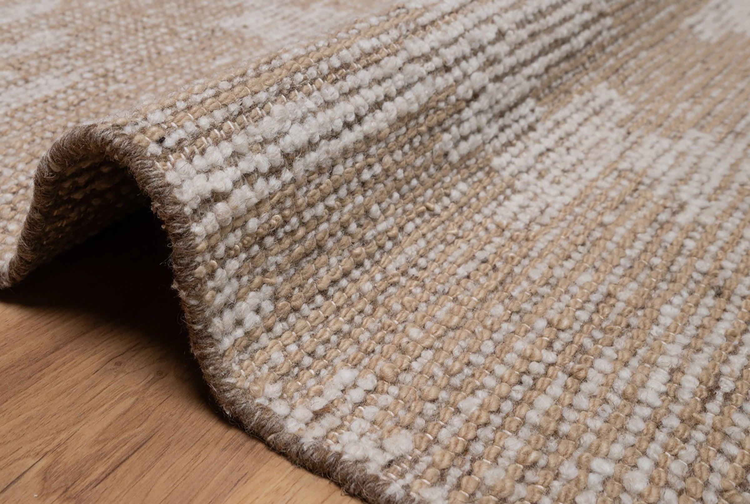 Warm Grain Herringbone Oat Wool Rug, Hand-Woven Diamond Kilim, Tan Ivory Berber Area Rug 8x10 | Custom Size