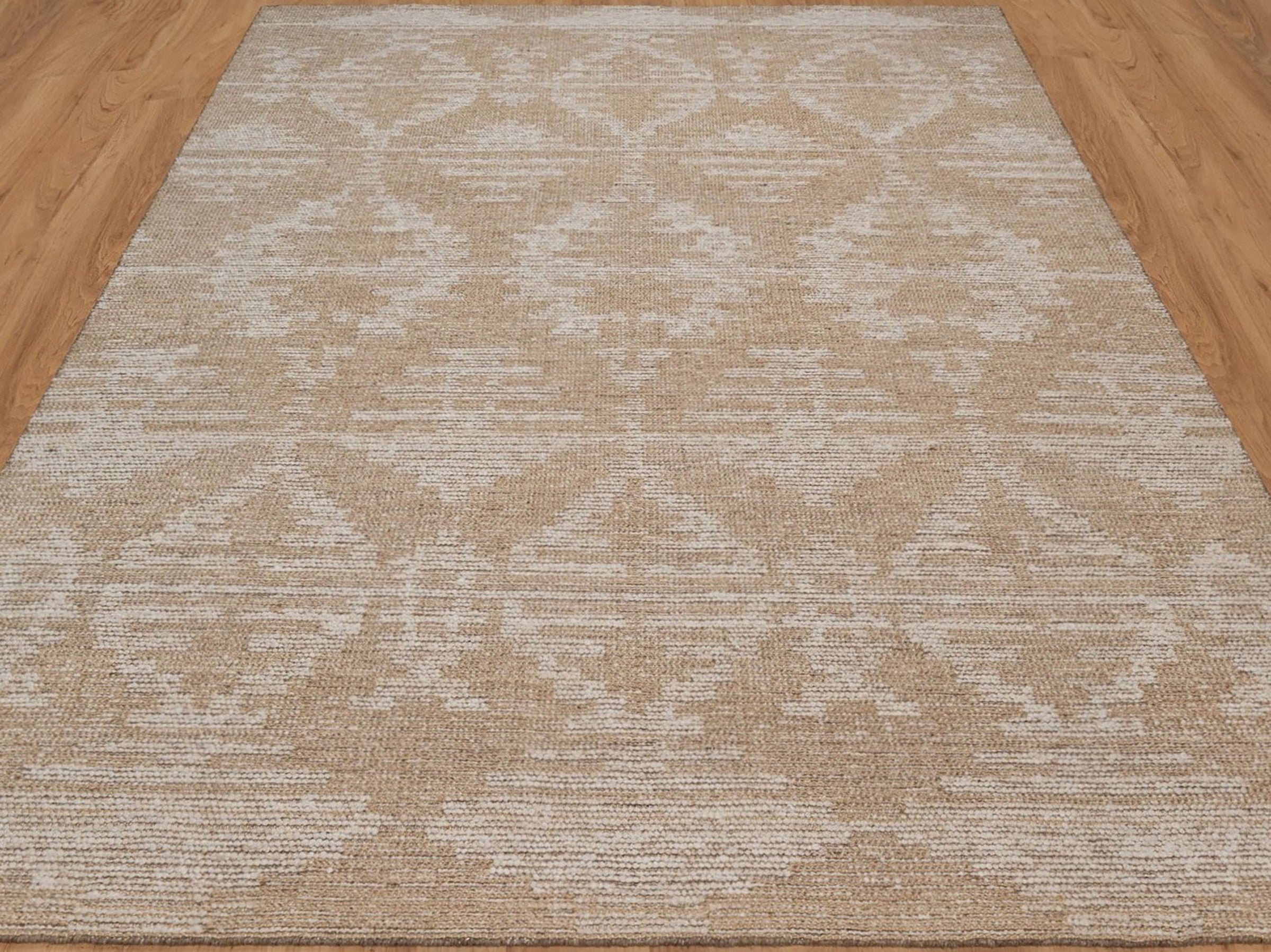 Warm Grain Herringbone Oat Wool Rug, Hand-Woven Diamond Kilim, Tan Ivory Berber Area Rug 8x10 | Custom Size