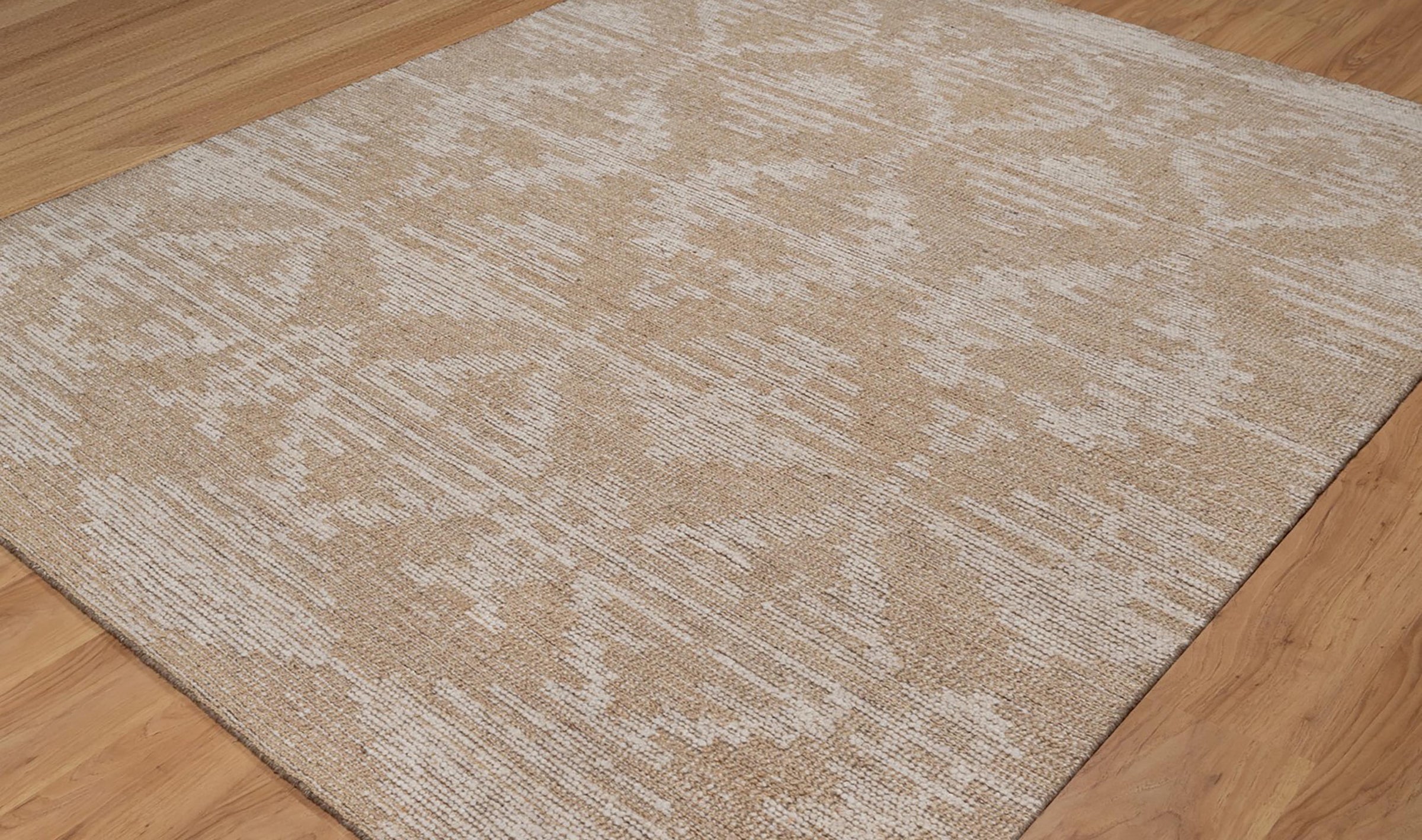 Warm Grain Herringbone Oat Wool Rug, Hand-Woven Diamond Kilim, Tan Ivory Berber Area Rug 8x10 | Custom Size