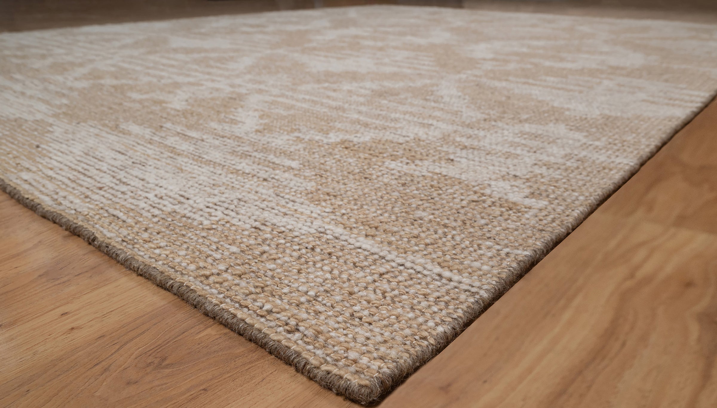 Warm Grain Herringbone Oat Wool Rug, Hand-Woven Diamond Kilim, Tan Ivory Berber Area Rug 8x10 | Custom Size