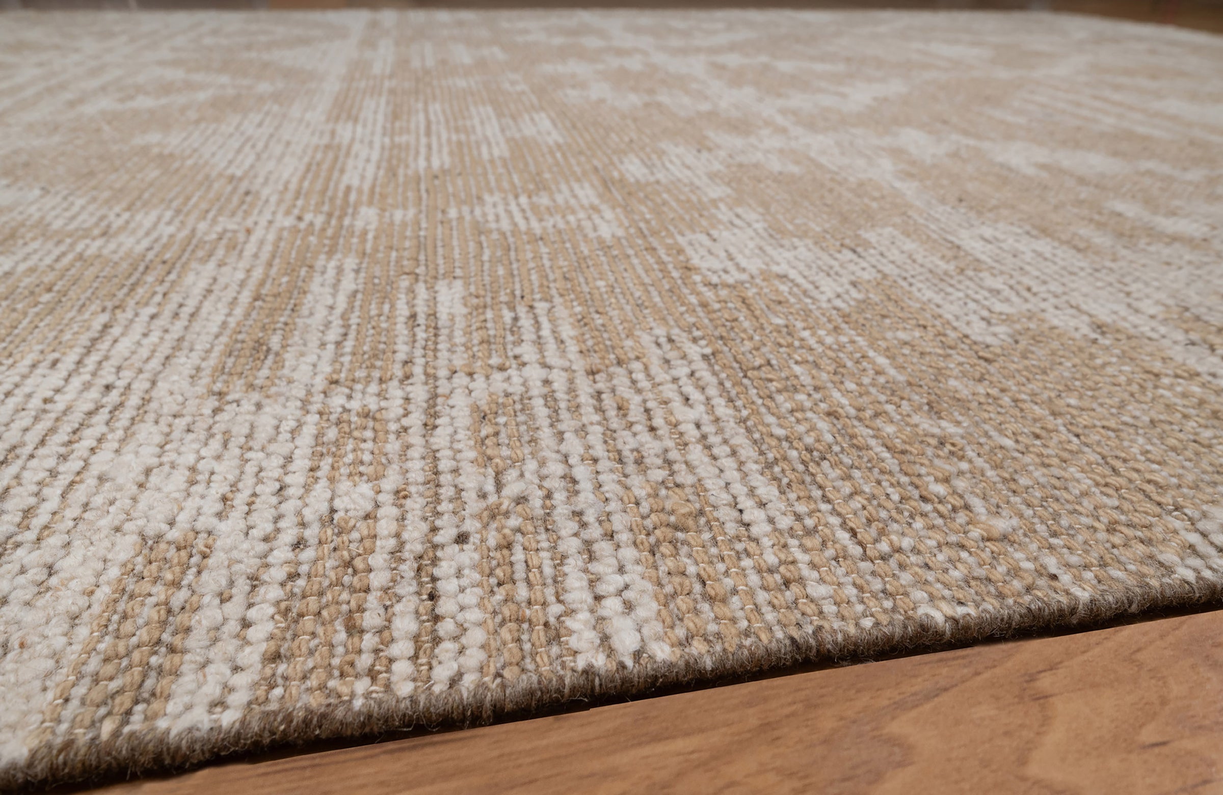 Warm Grain Herringbone Oat Wool Rug, Hand-Woven Diamond Kilim, Tan Ivory Berber Area Rug 8x10 | Custom Size