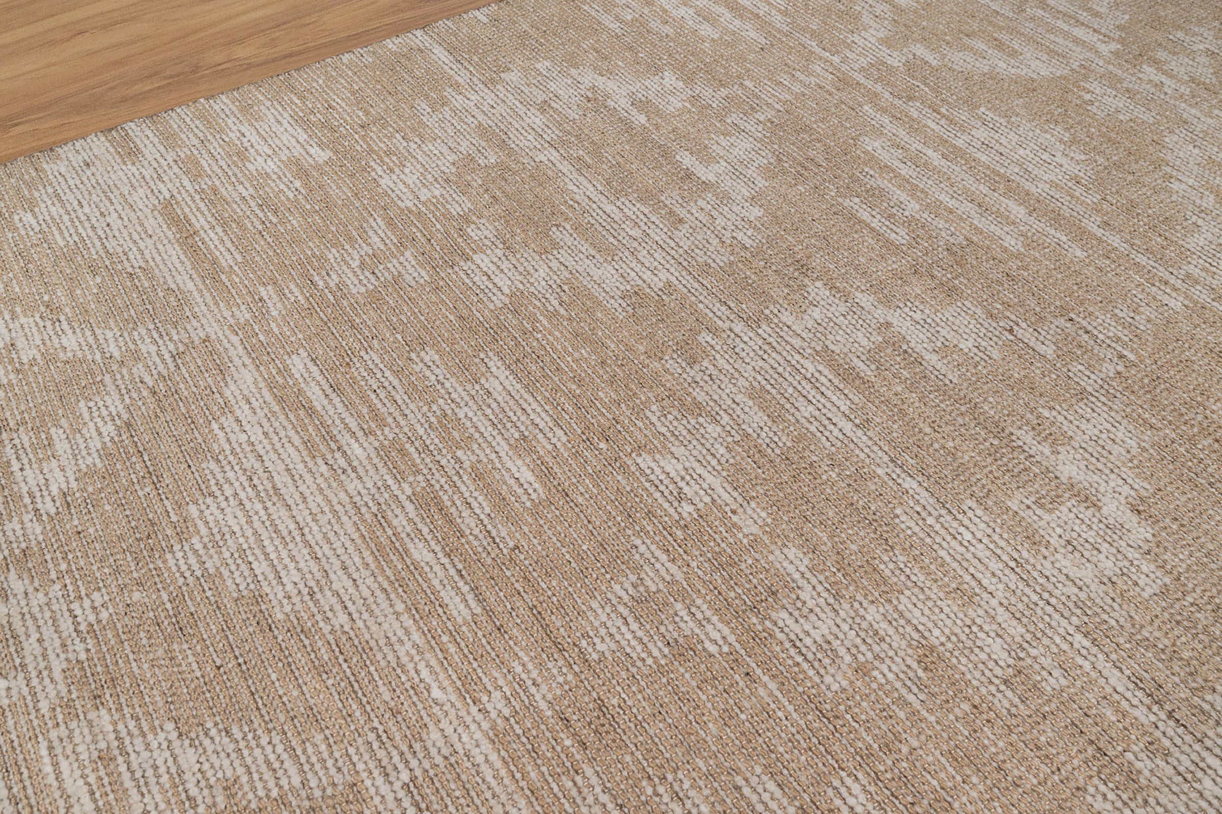 Warm Grain Herringbone Oat Wool Rug, Hand-Woven Diamond Kilim, Tan Ivory Berber Area Rug 8x10 | Custom Size