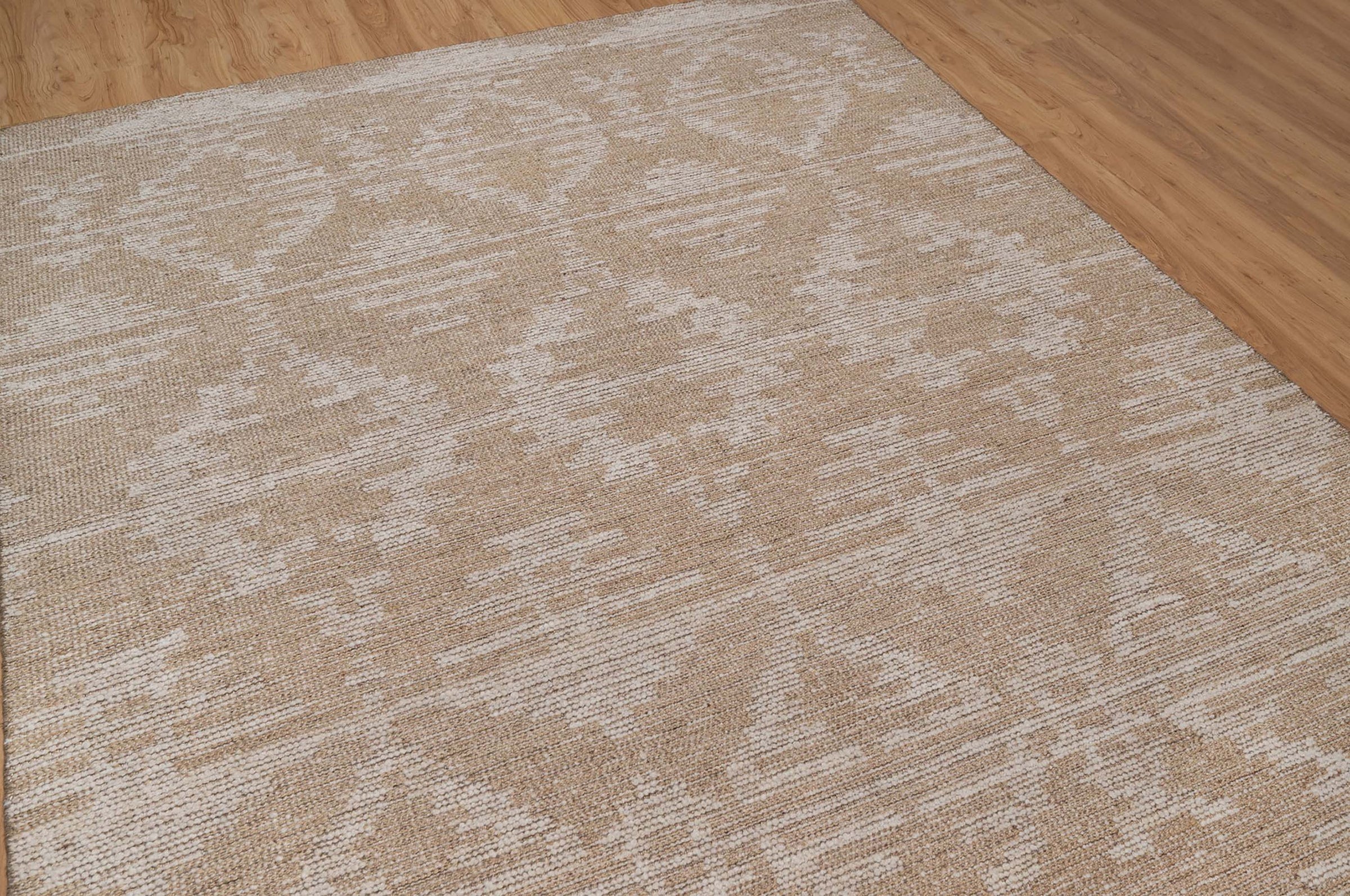 Warm Grain Herringbone Oat Wool Rug, Hand-Woven Diamond Kilim, Tan Ivory Berber Area Rug 8x10 | Custom Size