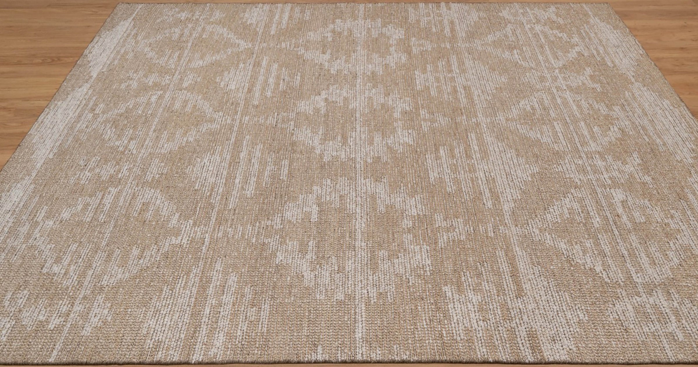 Warm Grain Herringbone Oat Wool Rug, Hand-Woven Diamond Kilim, Tan Ivory Berber Area Rug 8x10 | Custom Size