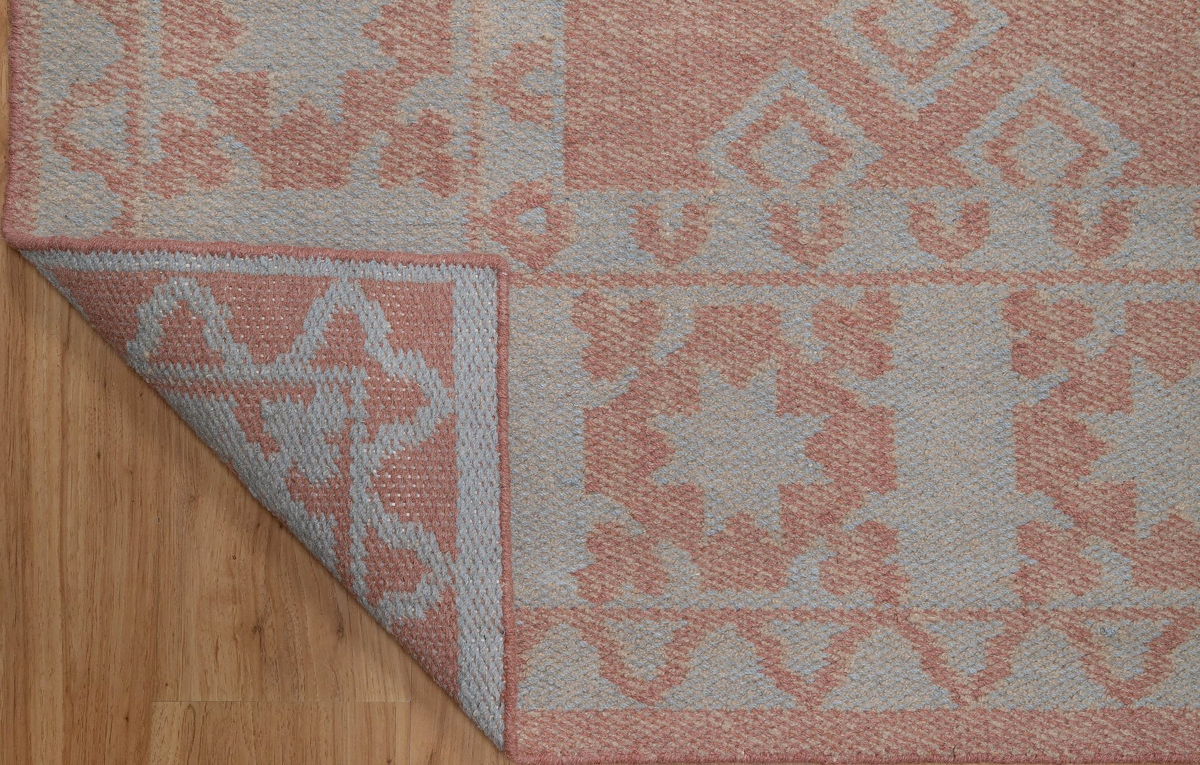Soft Ground Carnelian Clay Wool Rug, Hand-Woven Medallion Kilim, Terracotta Blue Tribal Area Rug 8x10 | Custom Size