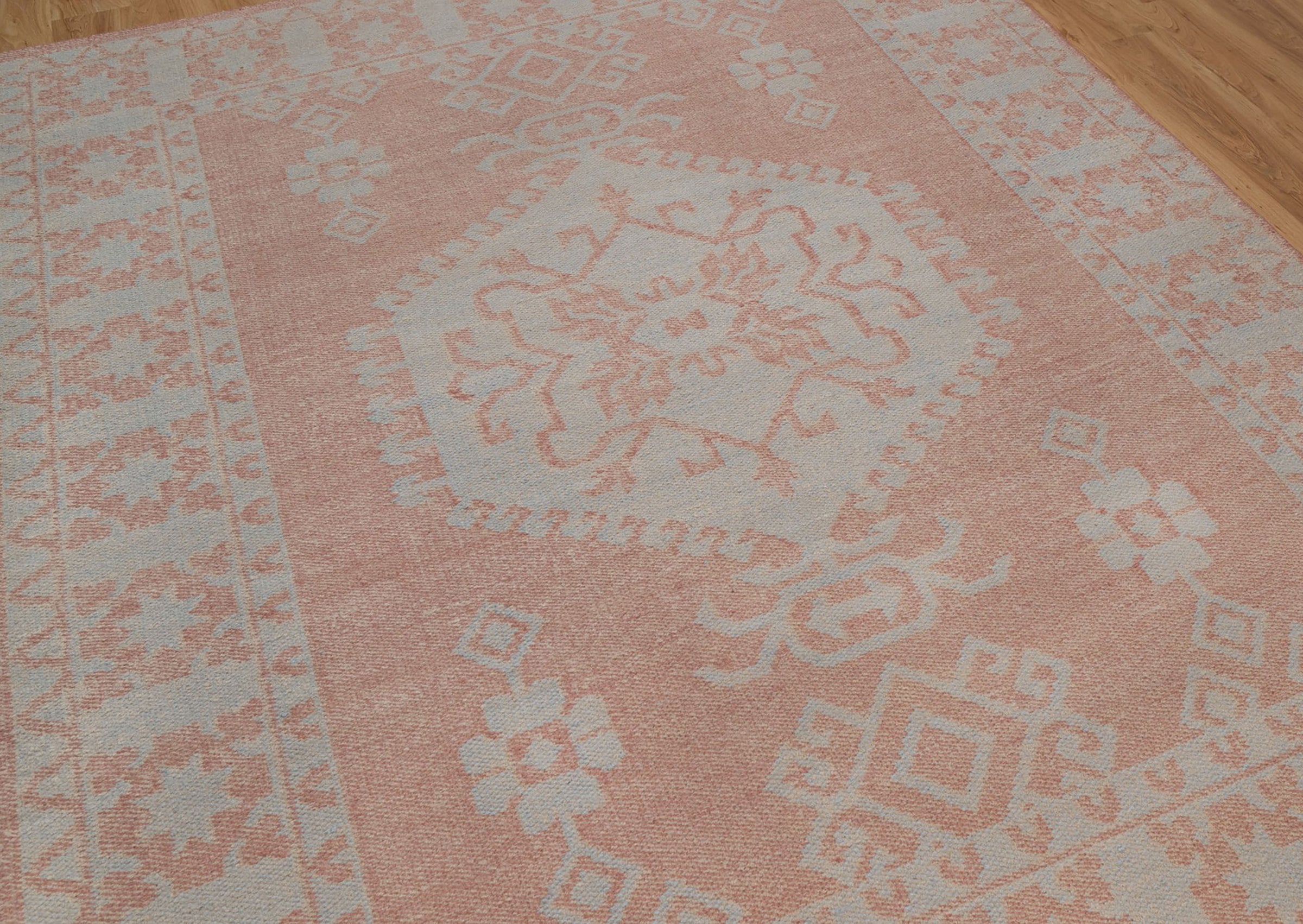 Soft Ground Carnelian Clay Wool Rug, Hand-Woven Medallion Kilim, Terracotta Blue Tribal Area Rug 8x10 | Custom Size
