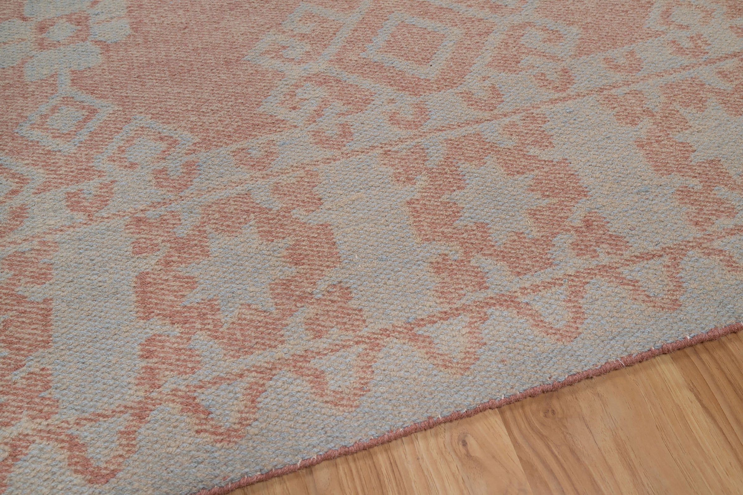 Soft Ground Carnelian Clay Wool Rug, Hand-Woven Medallion Kilim, Terracotta Blue Tribal Area Rug 8x10 | Custom Size