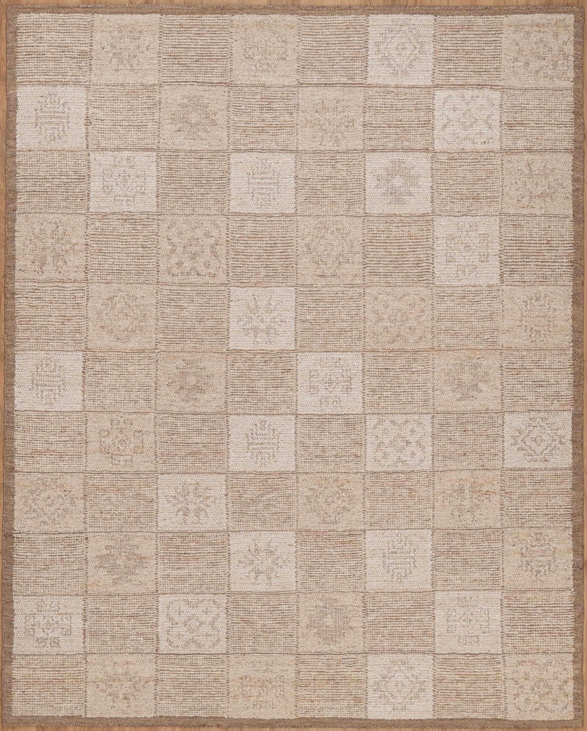 Warm Grain Canvas Oat Wool Rug, Hand-Knotted Checkerboard, Ivory Natural Tribal Area Rug 8x10 | Custom Size