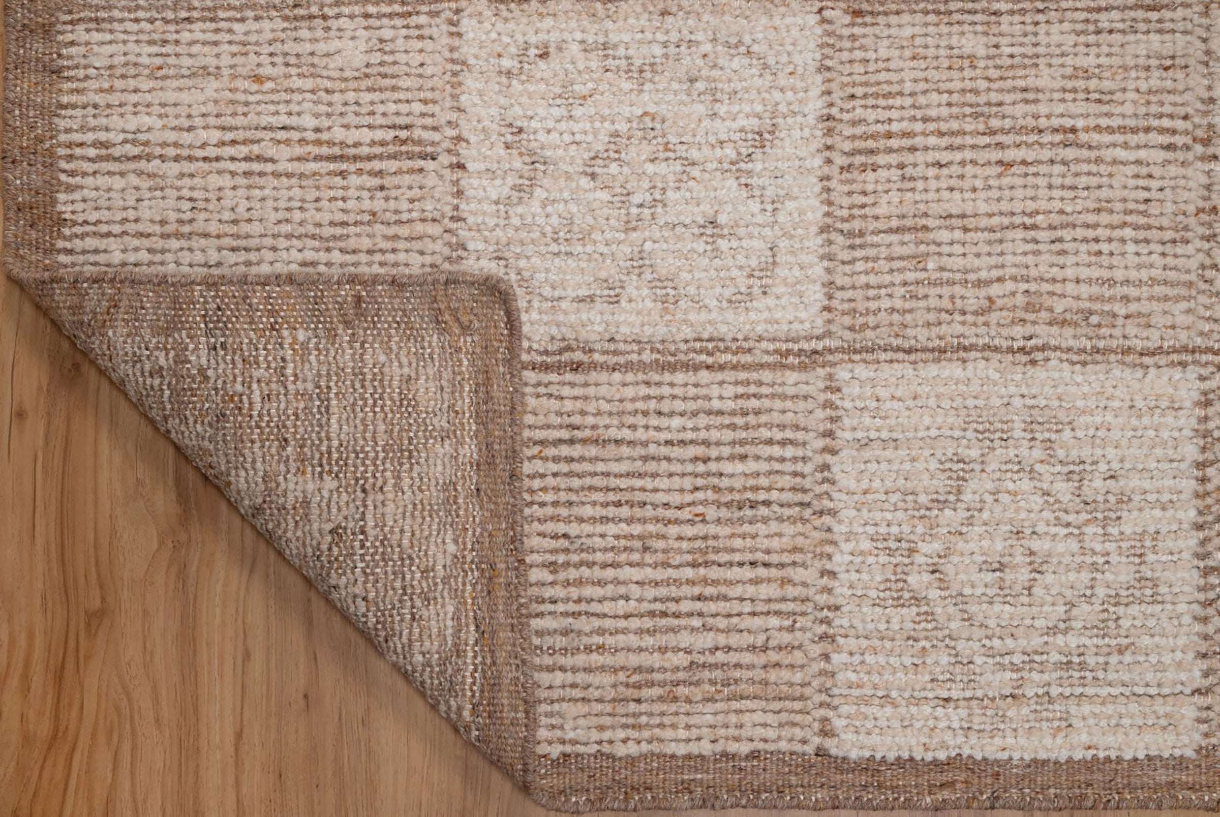Warm Grain Canvas Oat Wool Rug, Hand-Knotted Checkerboard, Ivory Natural Tribal Area Rug 8x10 | Custom Size