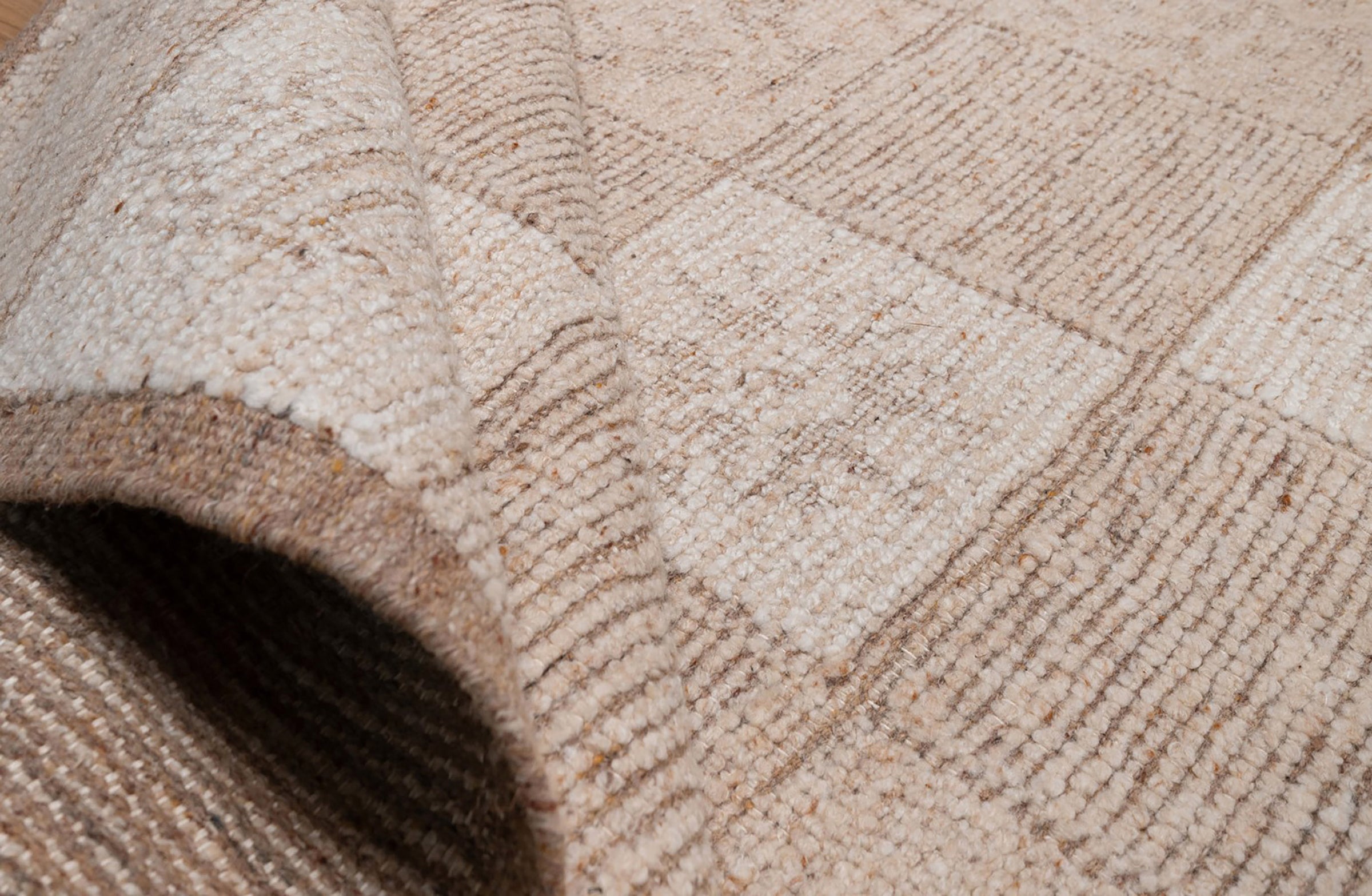 Warm Grain Canvas Oat Wool Rug, Hand-Knotted Checkerboard, Ivory Natural Tribal Area Rug 8x10 | Custom Size