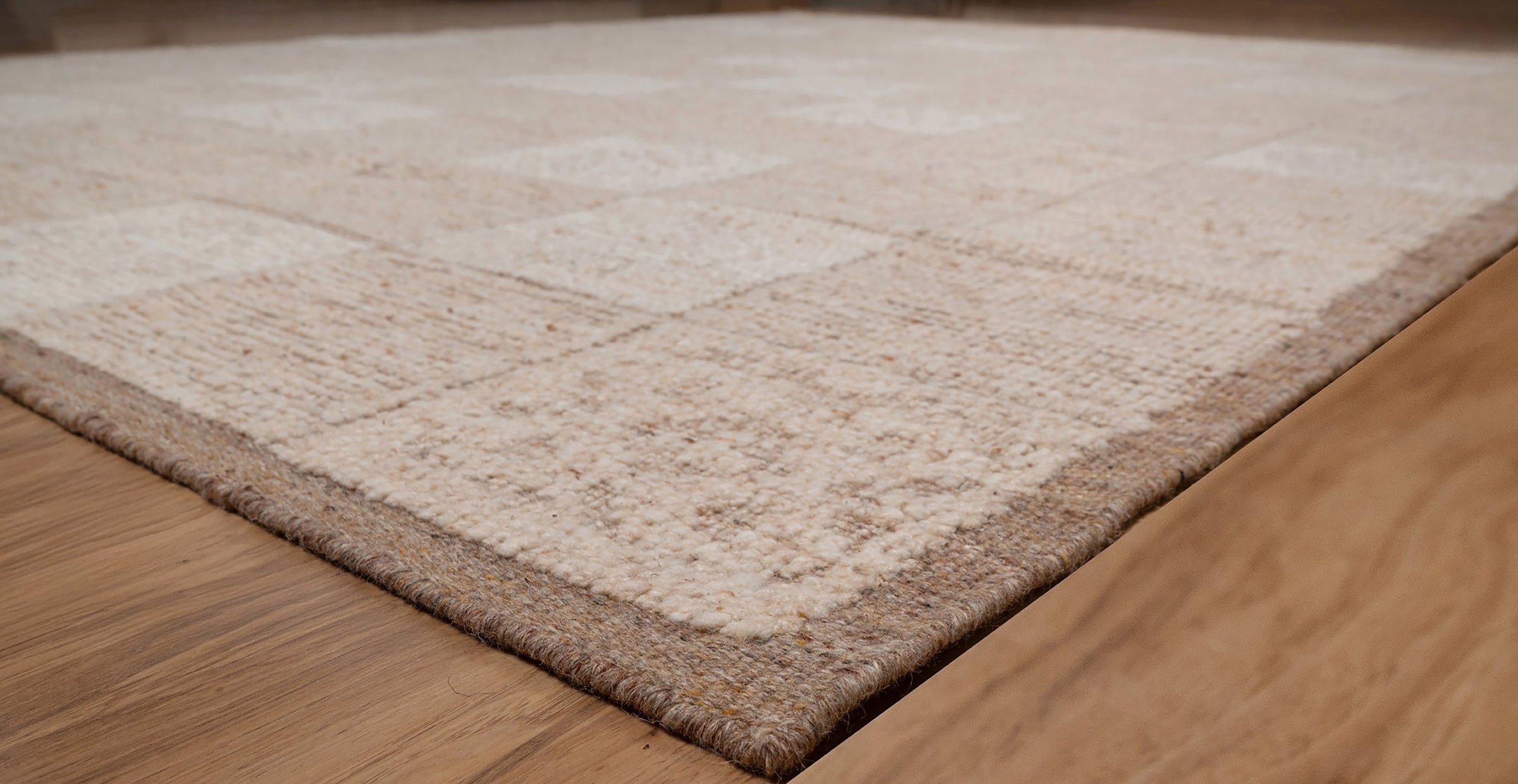 Warm Grain Canvas Oat Wool Rug, Hand-Knotted Checkerboard, Ivory Natural Tribal Area Rug 8x10 | Custom Size