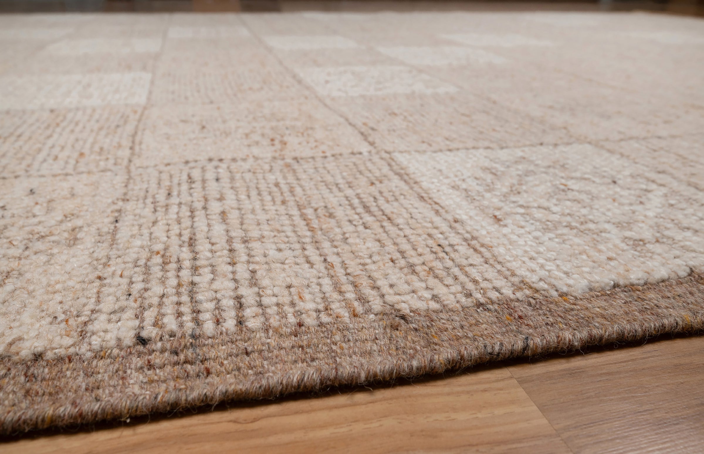 Warm Grain Canvas Oat Wool Rug, Hand-Knotted Checkerboard, Ivory Natural Tribal Area Rug 8x10 | Custom Size