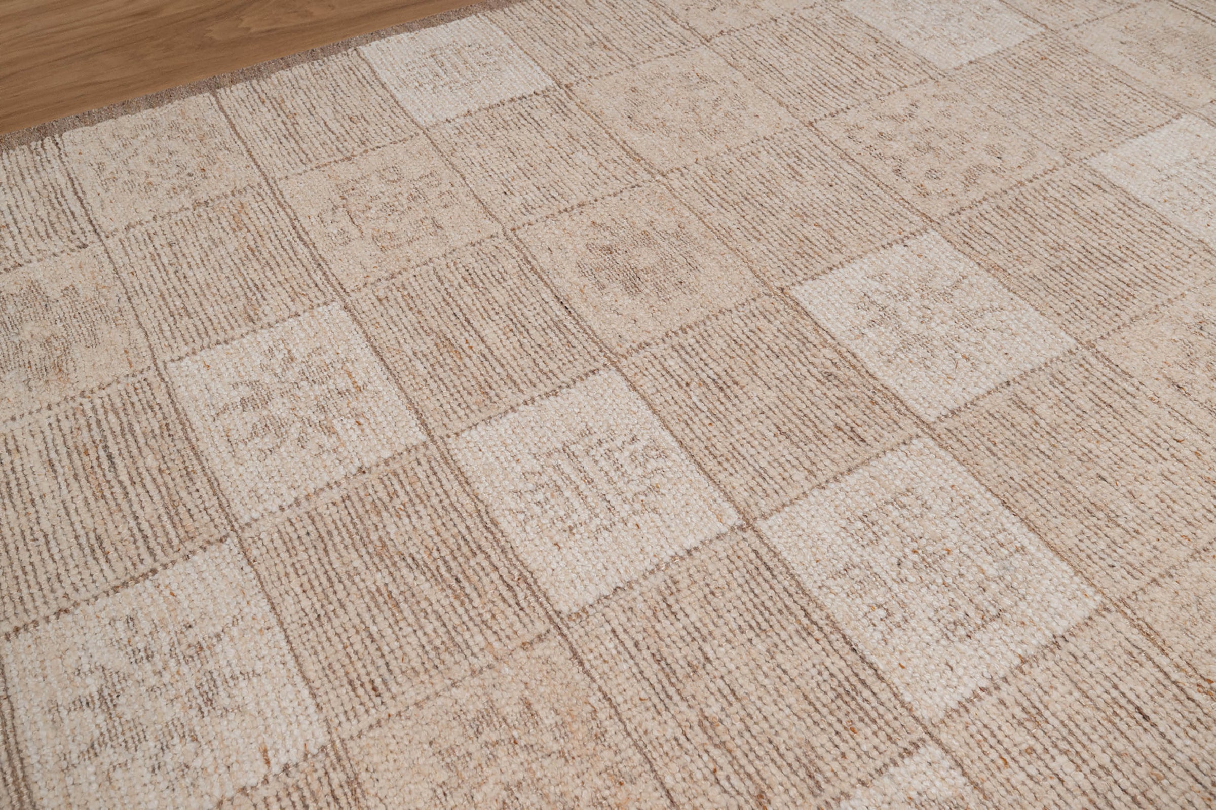Warm Grain Canvas Oat Wool Rug, Hand-Knotted Checkerboard, Ivory Natural Tribal Area Rug 8x10 | Custom Size