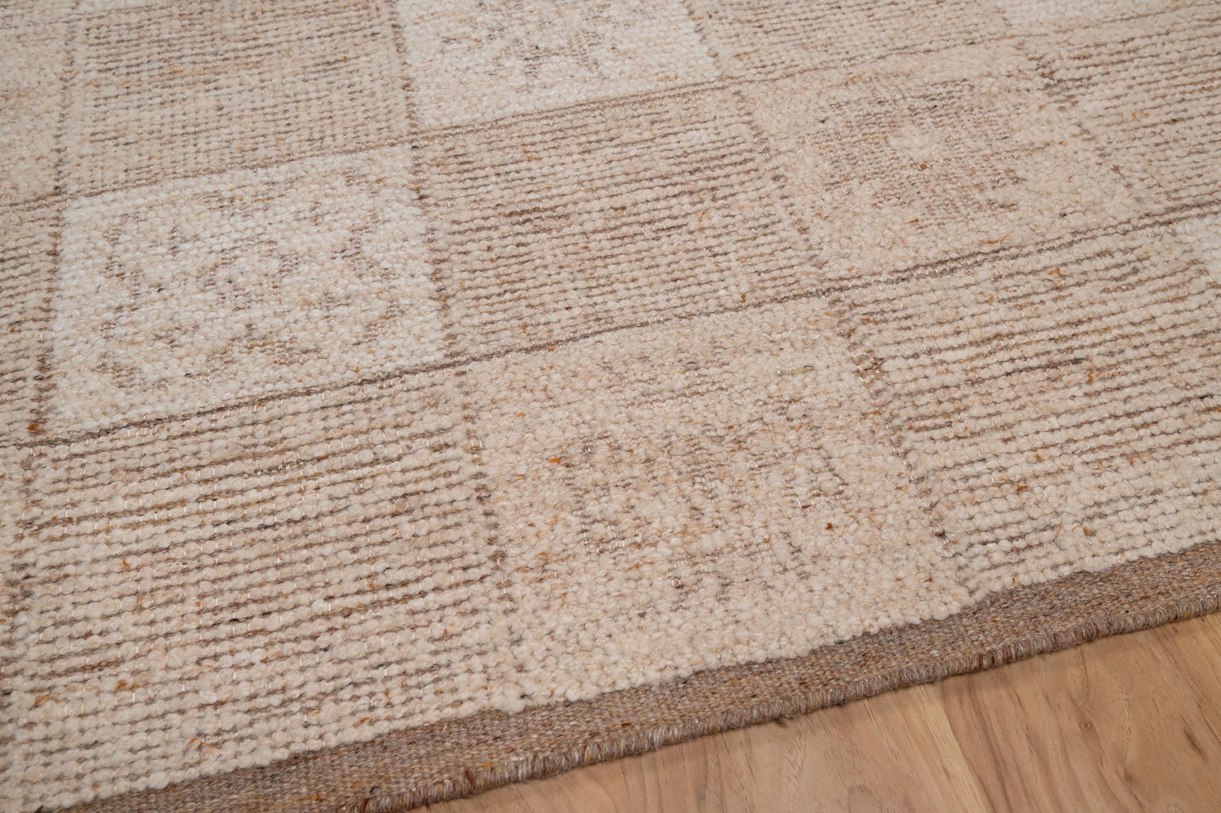 Warm Grain Canvas Oat Wool Rug, Hand-Knotted Checkerboard, Ivory Natural Tribal Area Rug 8x10 | Custom Size