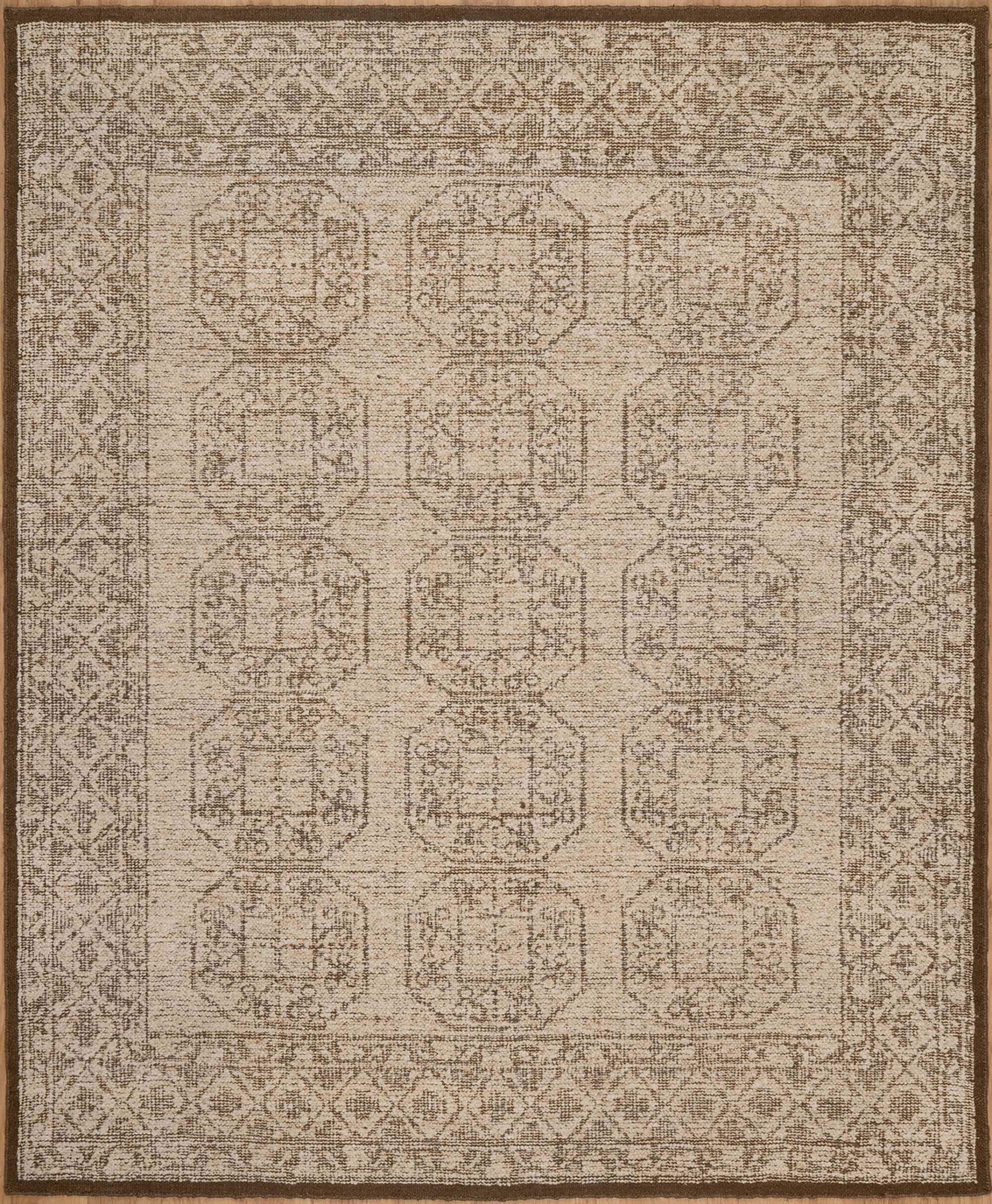 Soft Ground Jasper Sand Wool Rug, Hand-Knotted Tribal Medallion, Beige Brown Vintage Area Rug 8x10 | Custom Size