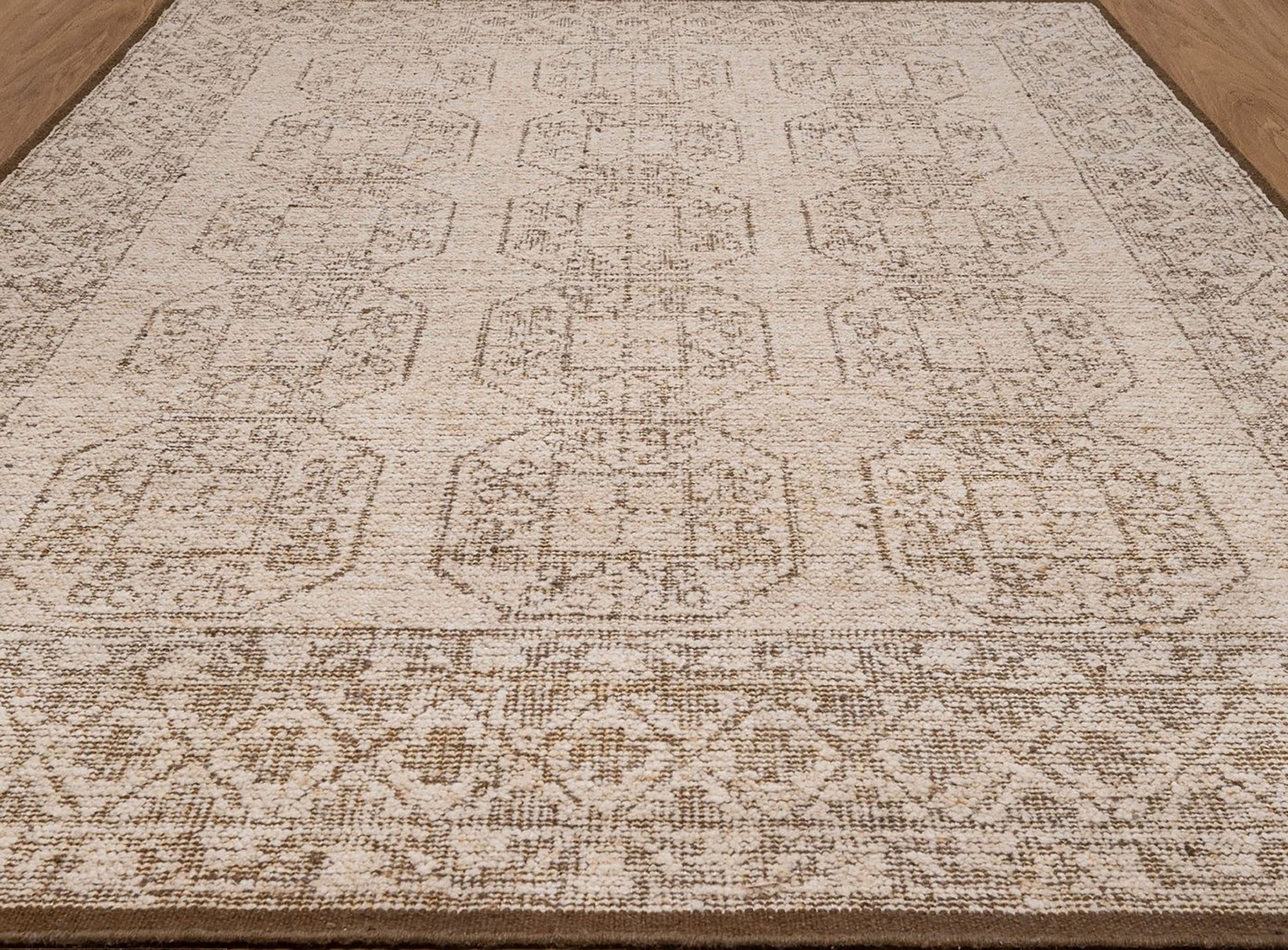 Soft Ground Jasper Sand Wool Rug, Hand-Knotted Tribal Medallion, Beige Brown Vintage Area Rug 8x10 | Custom Size