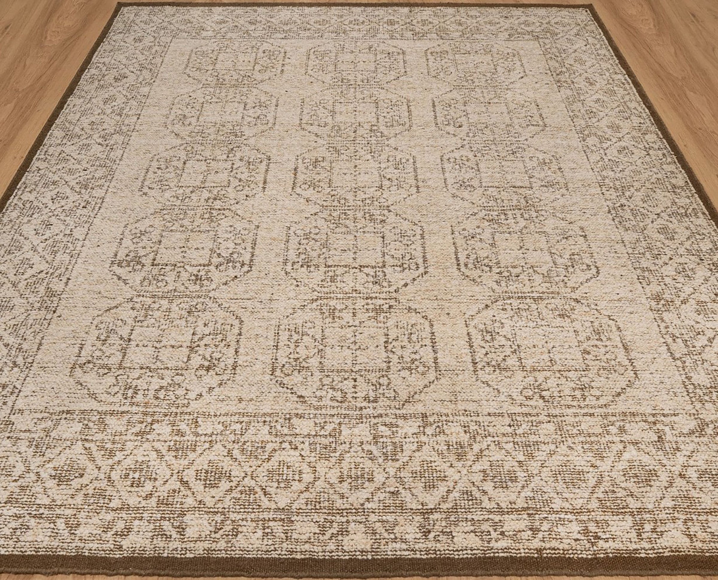 Soft Ground Jasper Sand Wool Rug, Hand-Knotted Tribal Medallion, Beige Brown Vintage Area Rug 8x10 | Custom Size