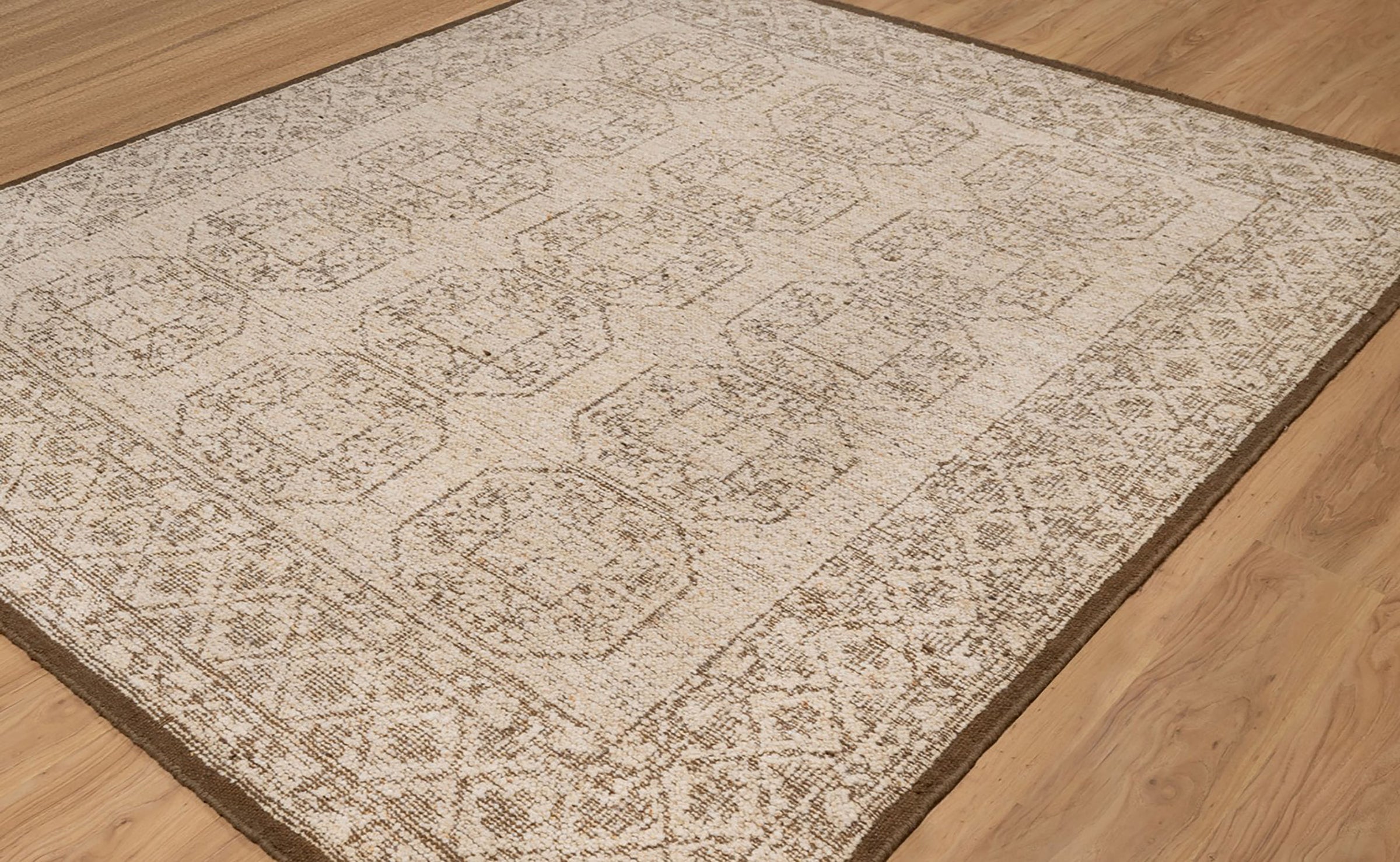 Soft Ground Jasper Sand Wool Rug, Hand-Knotted Tribal Medallion, Beige Brown Vintage Area Rug 8x10 | Custom Size