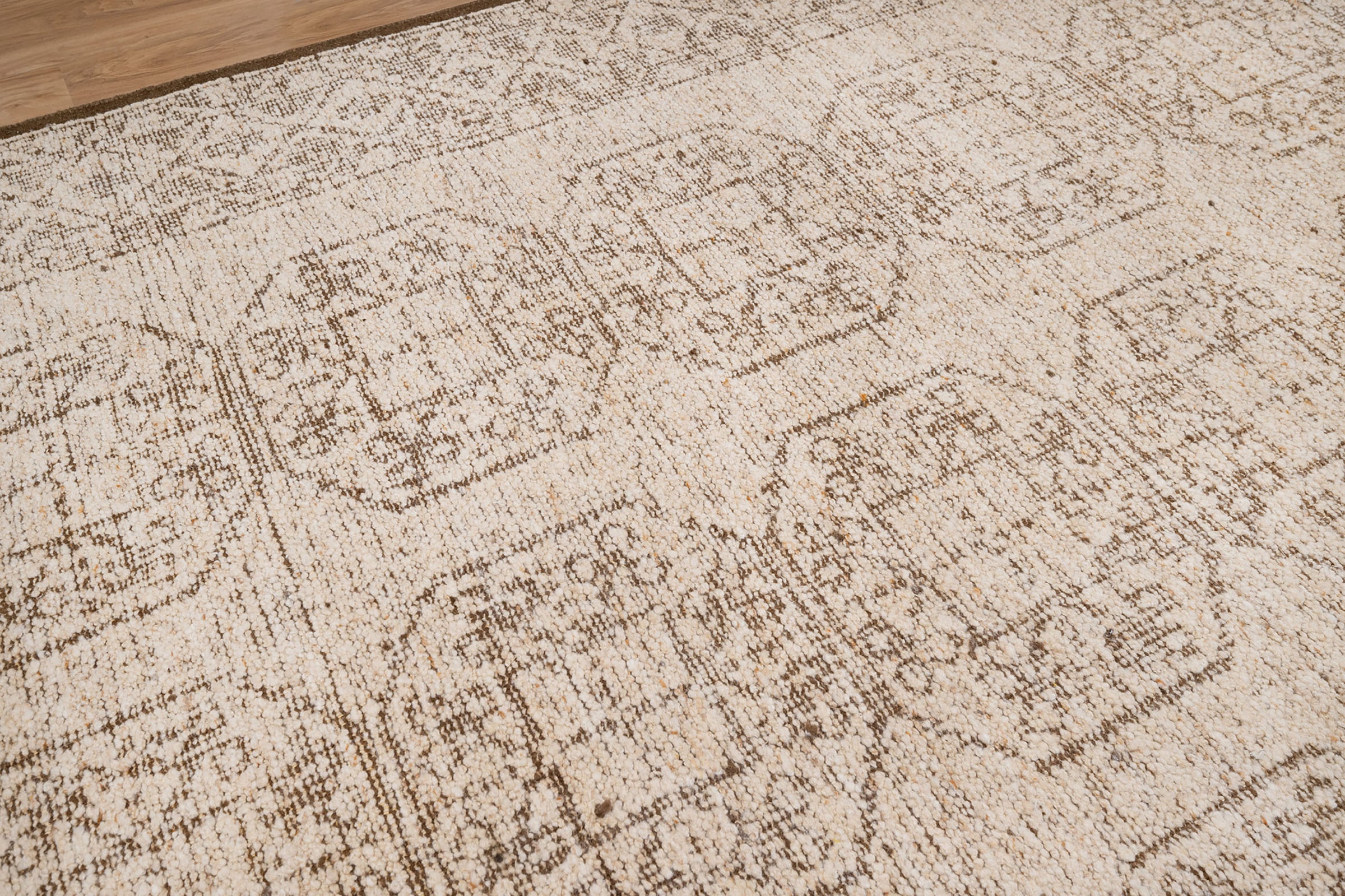 Soft Ground Jasper Sand Wool Rug, Hand-Knotted Tribal Medallion, Beige Brown Vintage Area Rug 8x10 | Custom Size