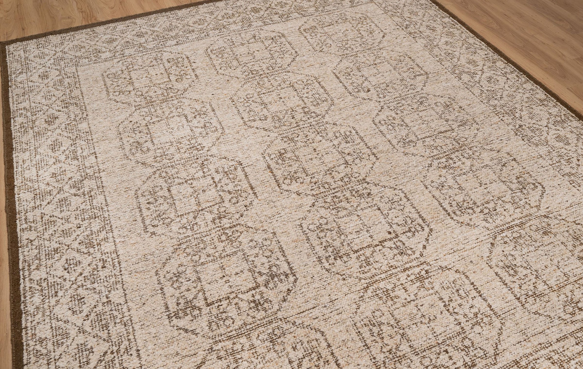 Soft Ground Jasper Sand Wool Rug, Hand-Knotted Tribal Medallion, Beige Brown Vintage Area Rug 8x10 | Custom Size