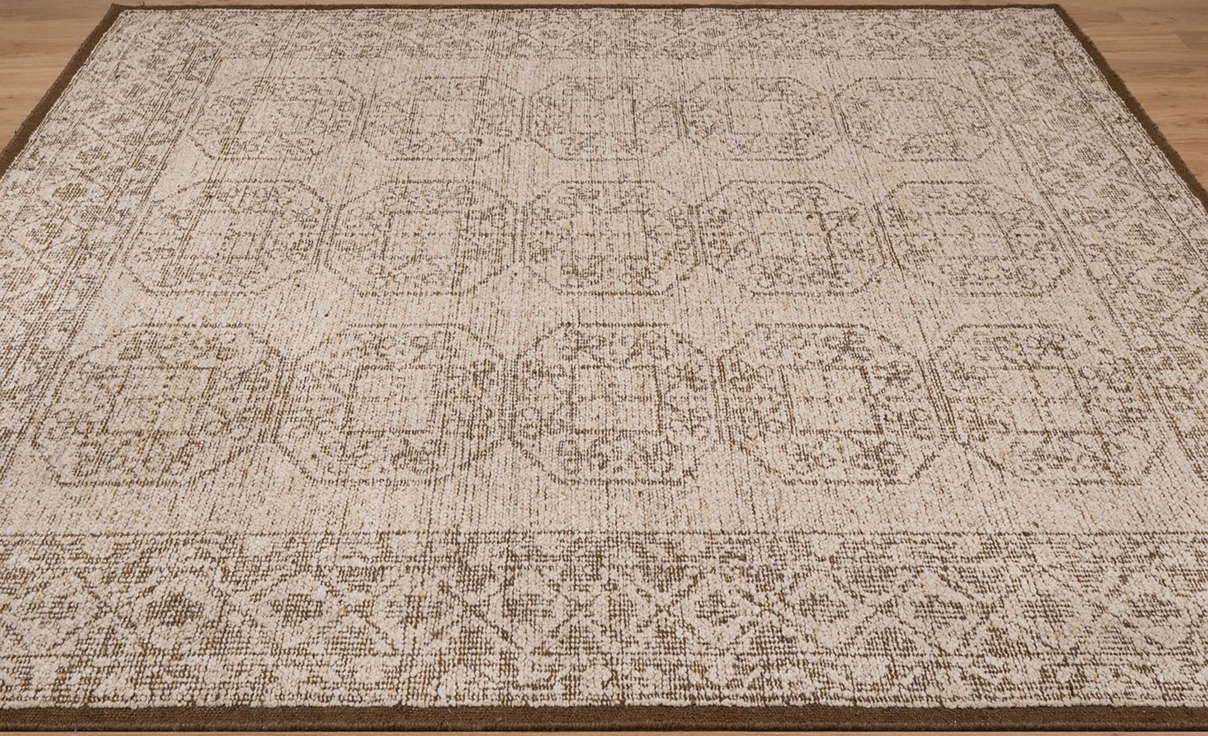 Soft Ground Jasper Sand Wool Rug, Hand-Knotted Tribal Medallion, Beige Brown Vintage Area Rug 8x10 | Custom Size