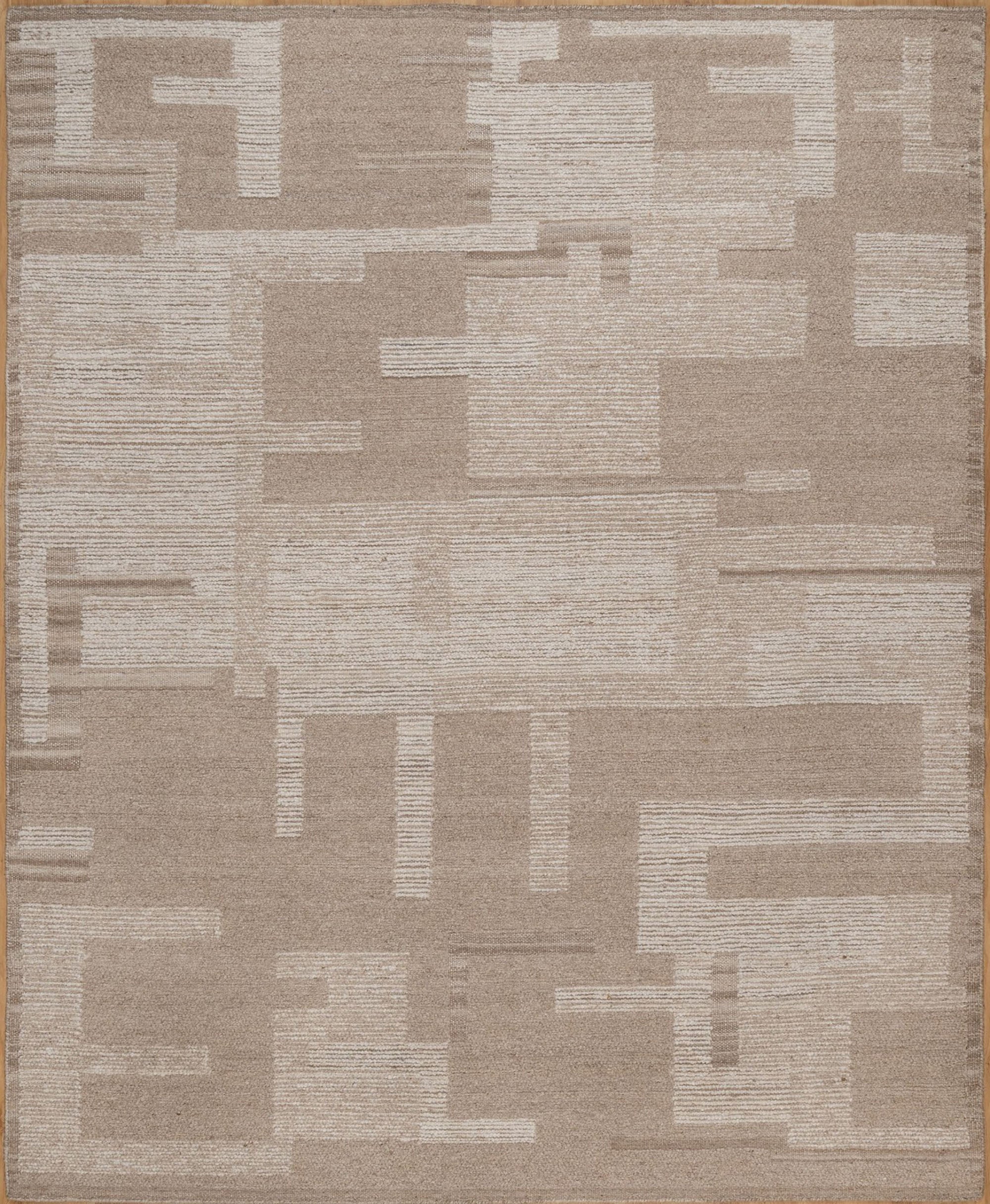 Warm Grain Rampart Taupe Wool Rug, Hand-Knotted Block Maze, Greige Ivory Abstract Area Rug 8x10 | Custom Size