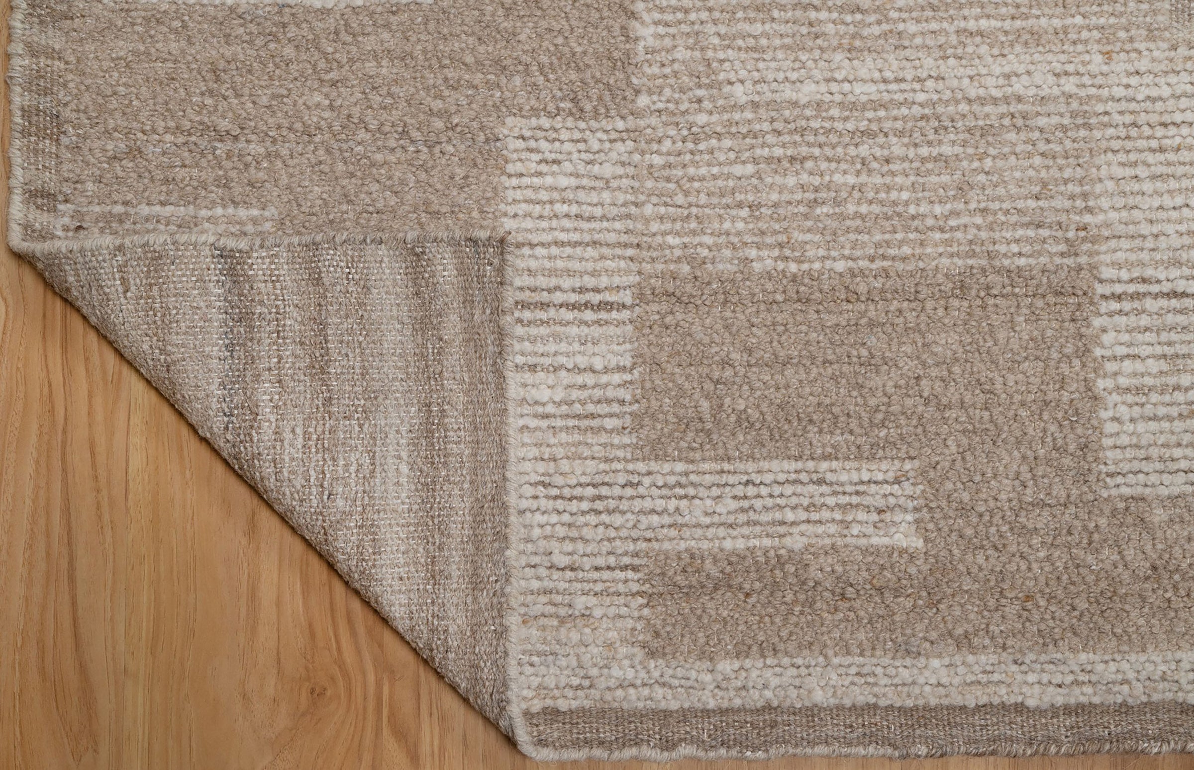 Warm Grain Rampart Taupe Wool Rug, Hand-Knotted Block Maze, Greige Ivory Abstract Area Rug 8x10 | Custom Size
