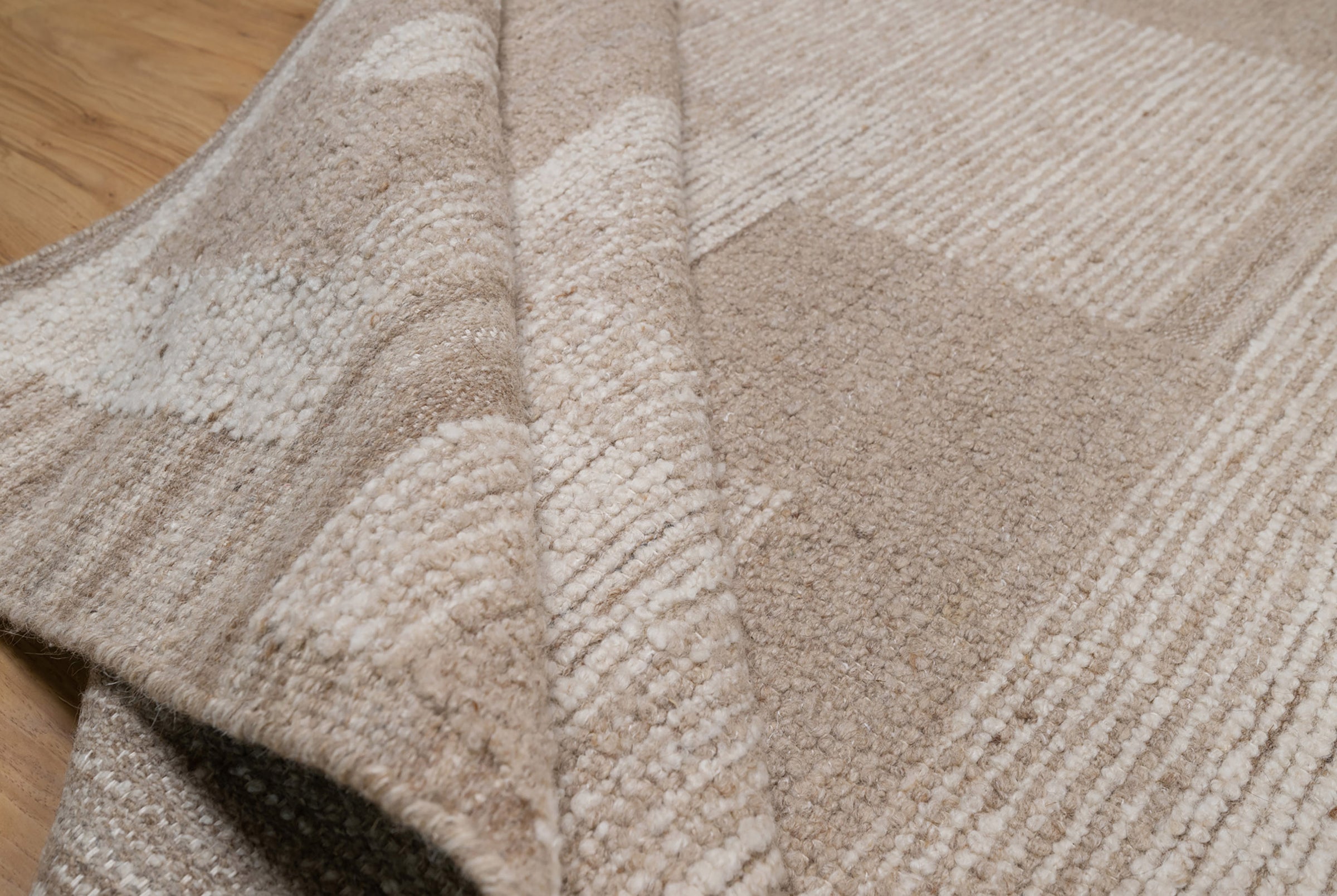 Warm Grain Rampart Taupe Wool Rug, Hand-Knotted Block Maze, Greige Ivory Abstract Area Rug 8x10 | Custom Size