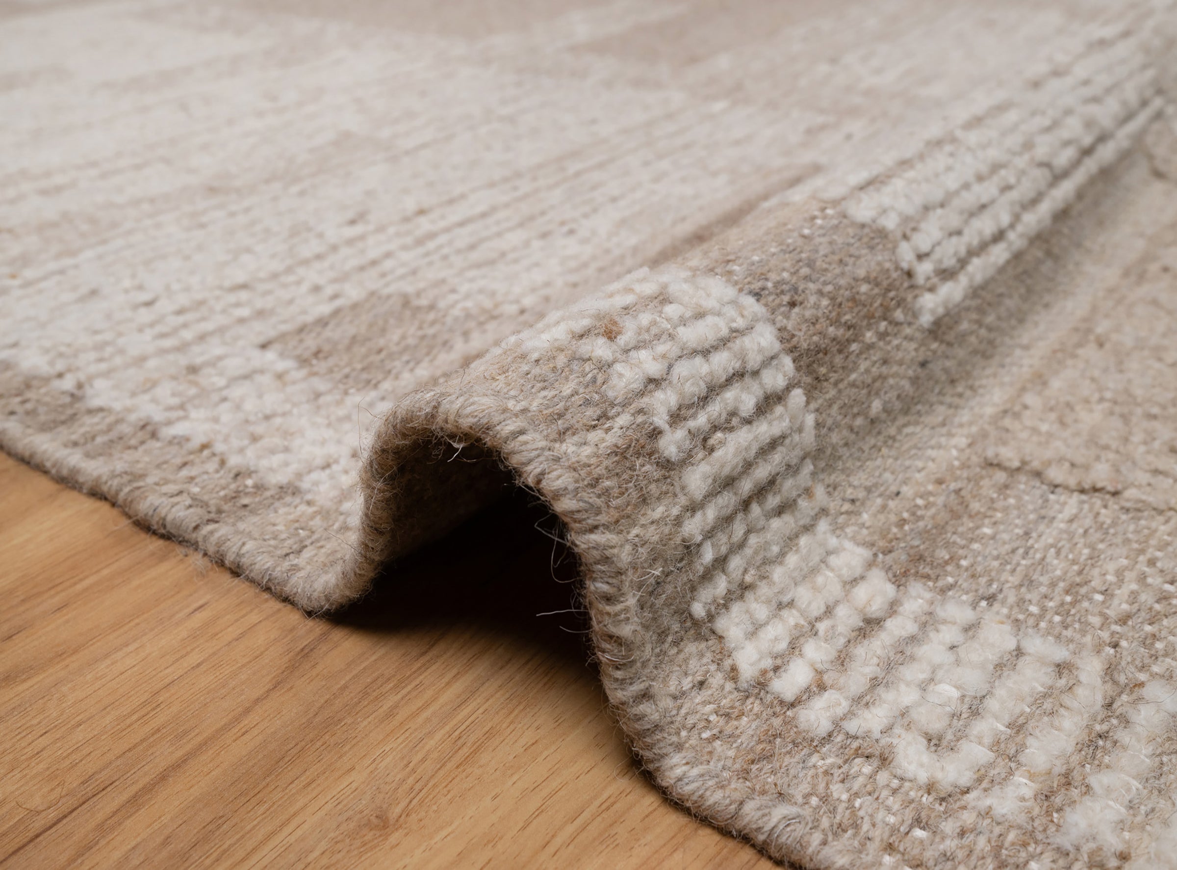 Warm Grain Rampart Taupe Wool Rug, Hand-Knotted Block Maze, Greige Ivory Abstract Area Rug 8x10 | Custom Size