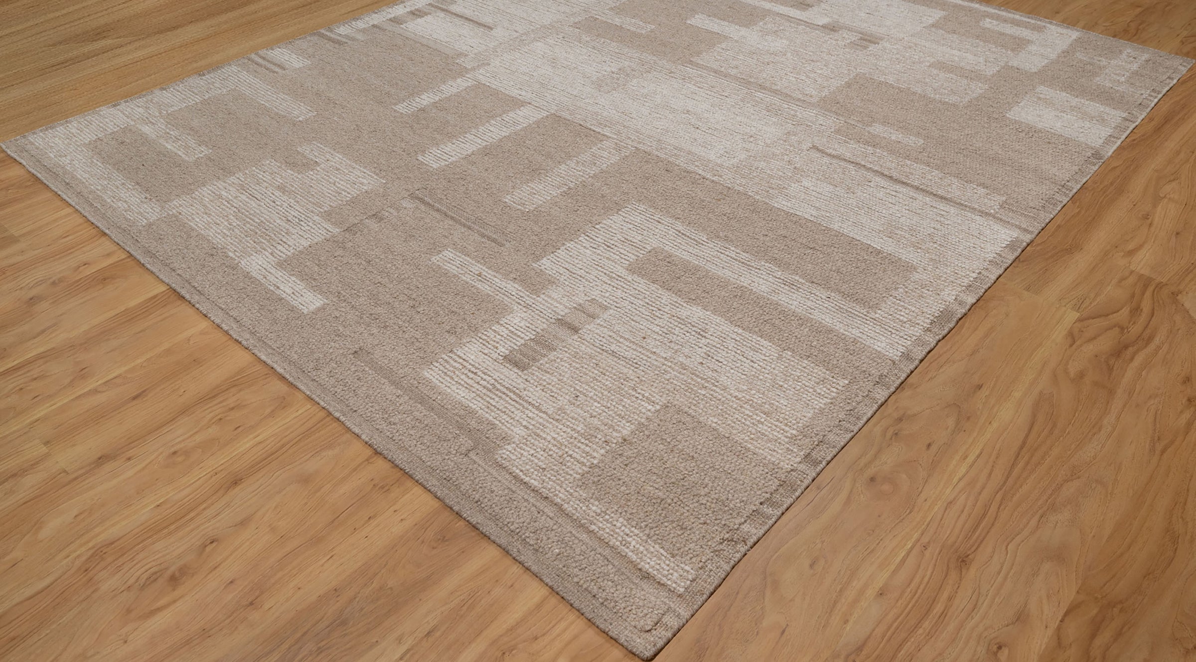 Warm Grain Rampart Taupe Wool Rug, Hand-Knotted Block Maze, Greige Ivory Abstract Area Rug 8x10 | Custom Size
