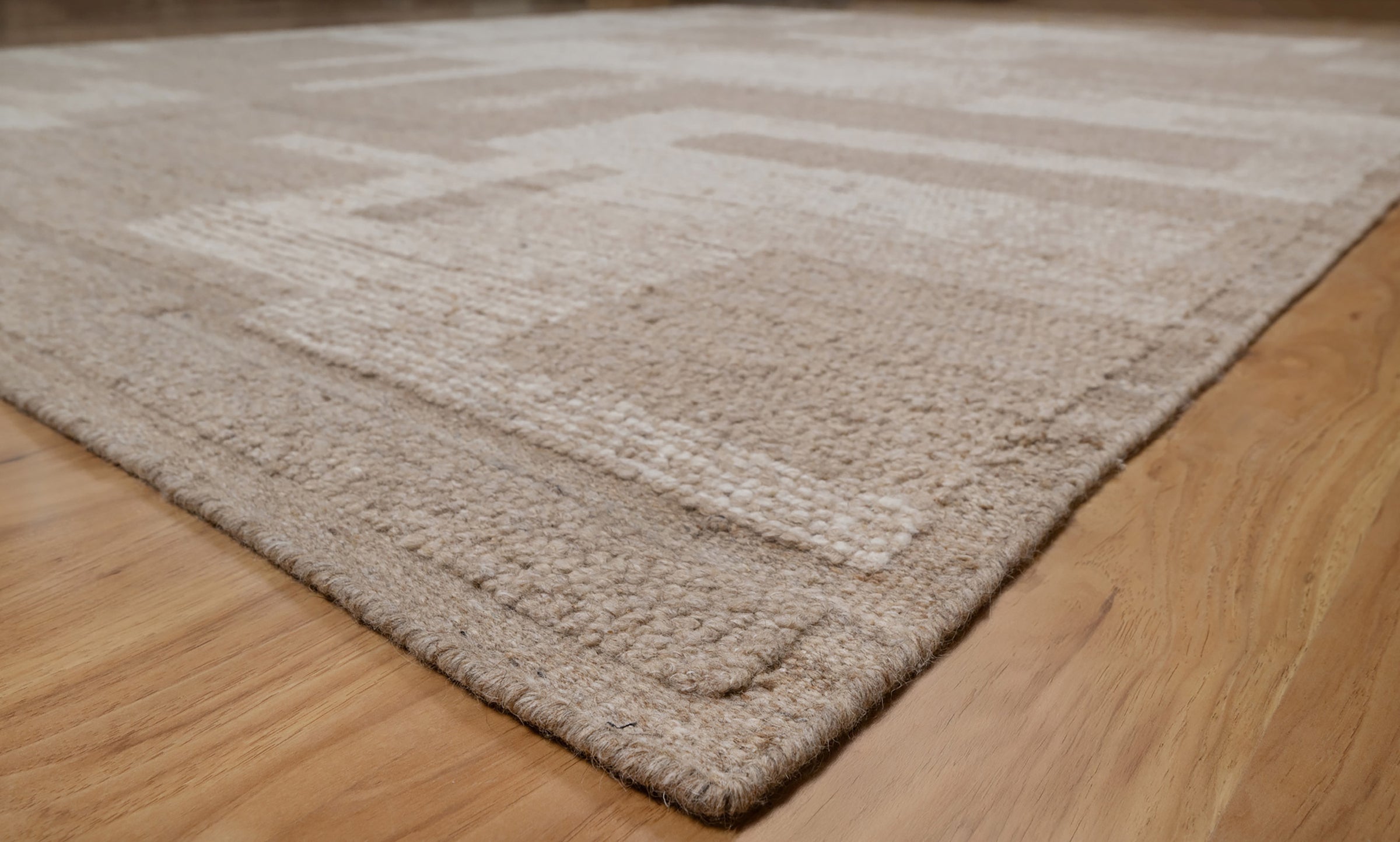 Warm Grain Rampart Taupe Wool Rug, Hand-Knotted Block Maze, Greige Ivory Abstract Area Rug 8x10 | Custom Size