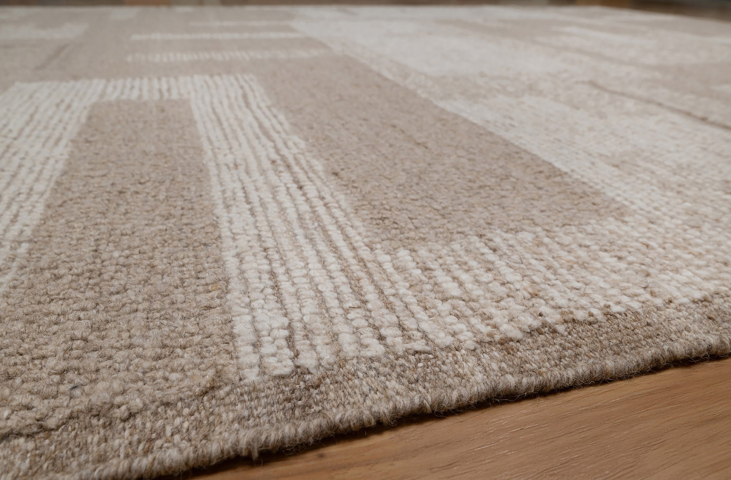 Warm Grain Rampart Taupe Wool Rug, Hand-Knotted Block Maze, Greige Ivory Abstract Area Rug 8x10 | Custom Size