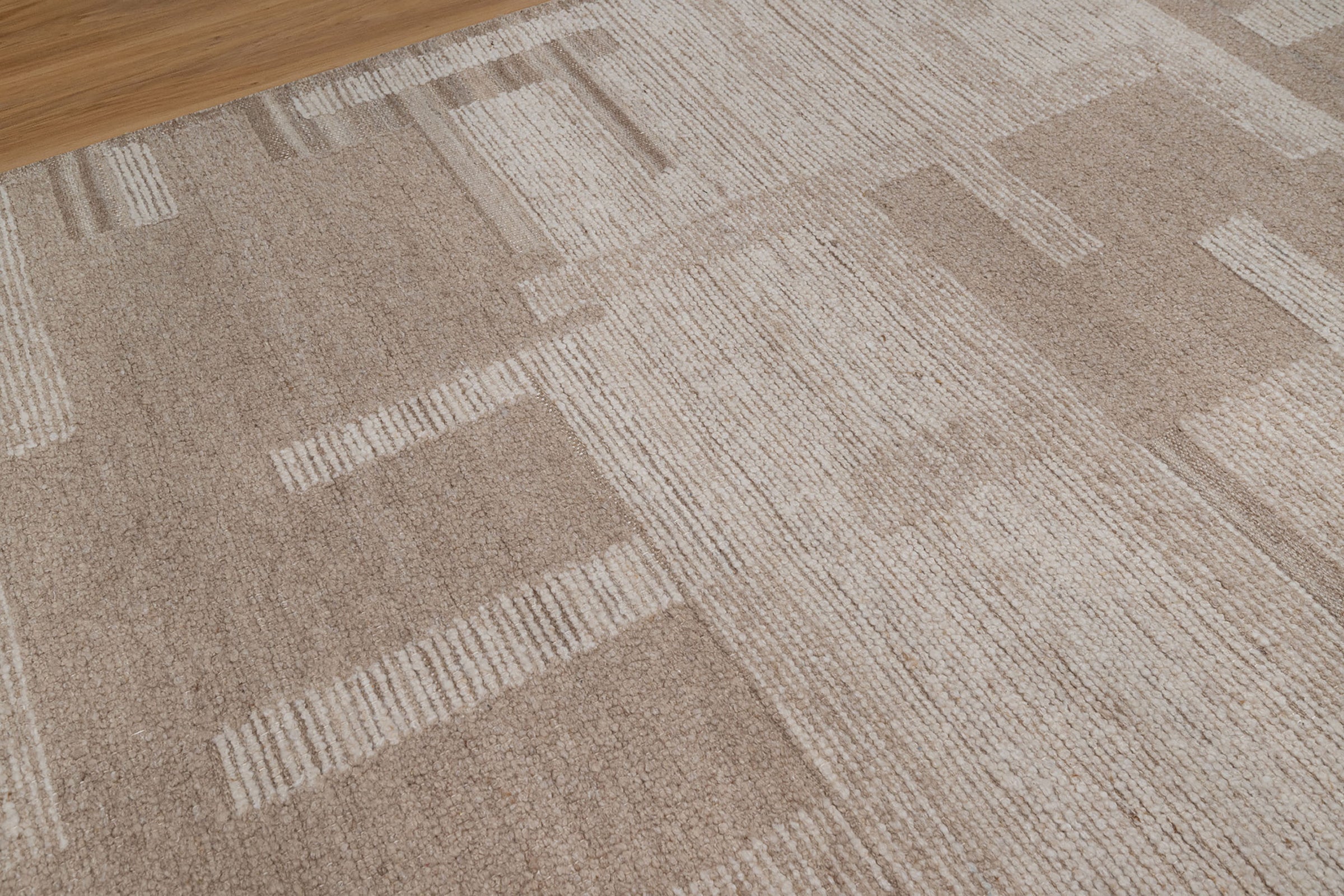 Warm Grain Rampart Taupe Wool Rug, Hand-Knotted Block Maze, Greige Ivory Abstract Area Rug 8x10 | Custom Size