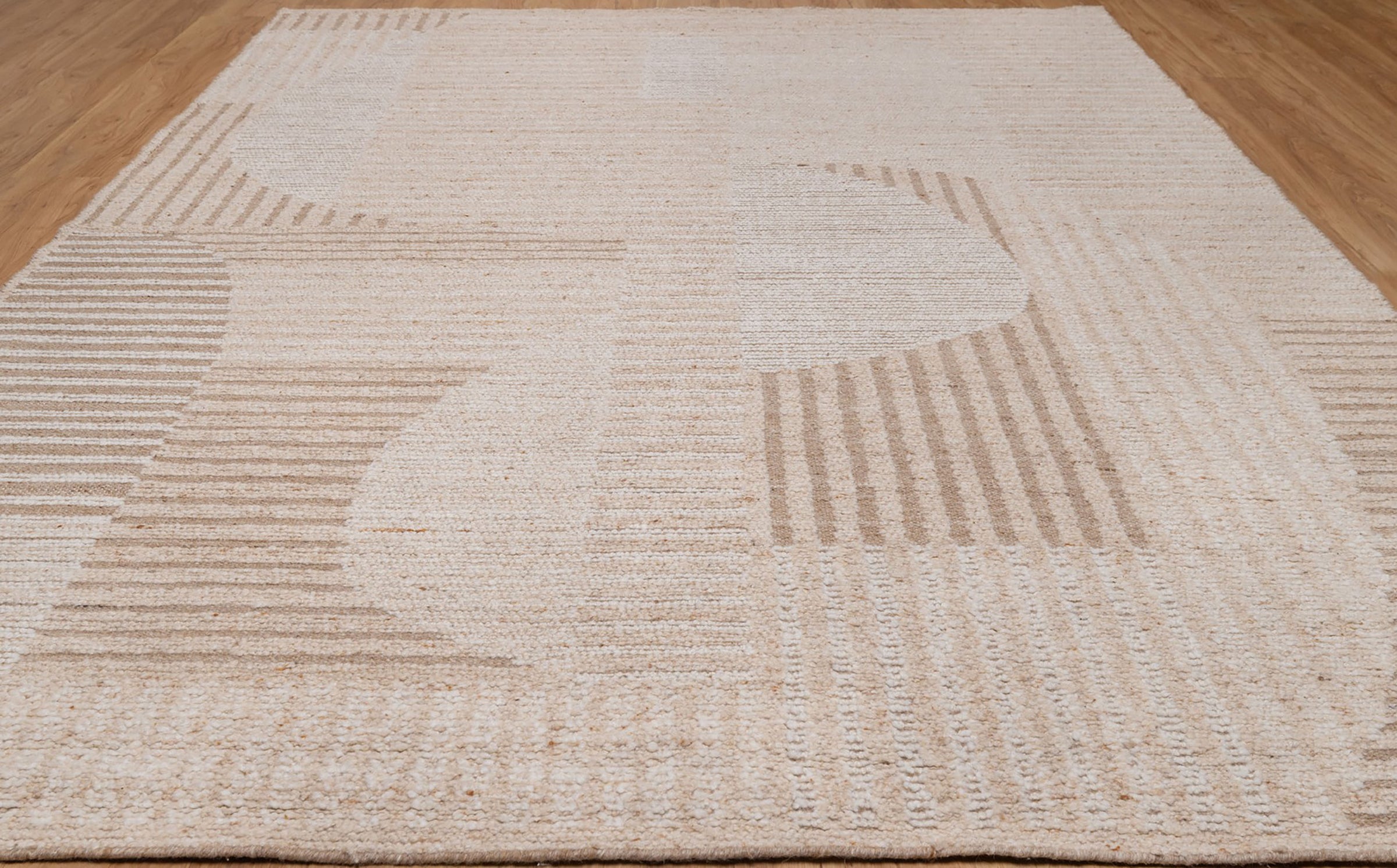 Warm Grain Crescent Oat Wool Rug, Hand-Knotted Sculpted Arc, Ivory Cream Abstract Area Rug 8x10 | Custom Size