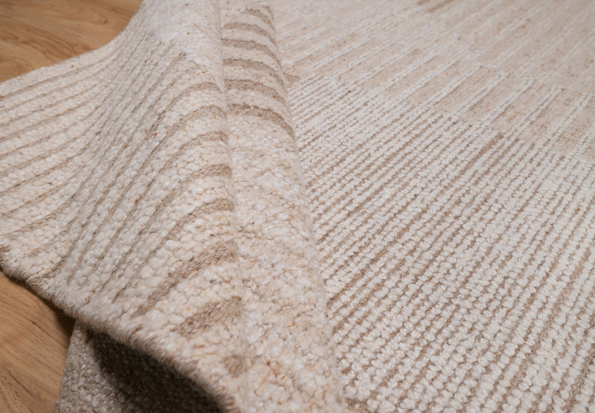 Warm Grain Crescent Oat Wool Rug, Hand-Knotted Sculpted Arc, Ivory Cream Abstract Area Rug 8x10 | Custom Size