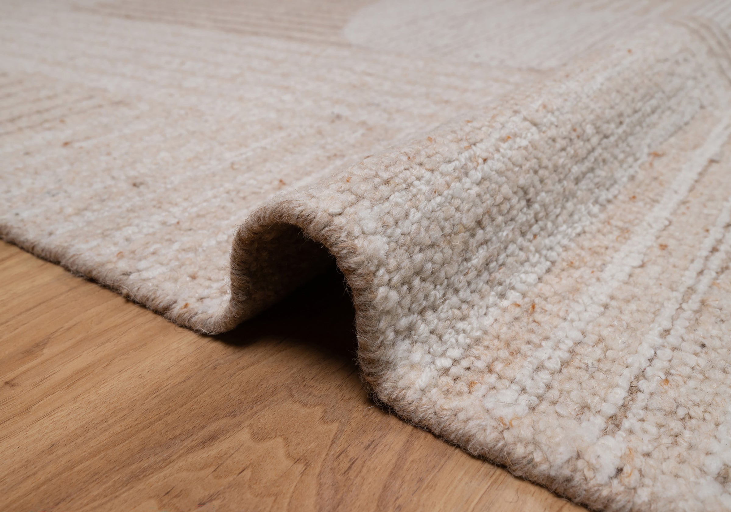 Warm Grain Crescent Oat Wool Rug, Hand-Knotted Sculpted Arc, Ivory Cream Abstract Area Rug 8x10 | Custom Size